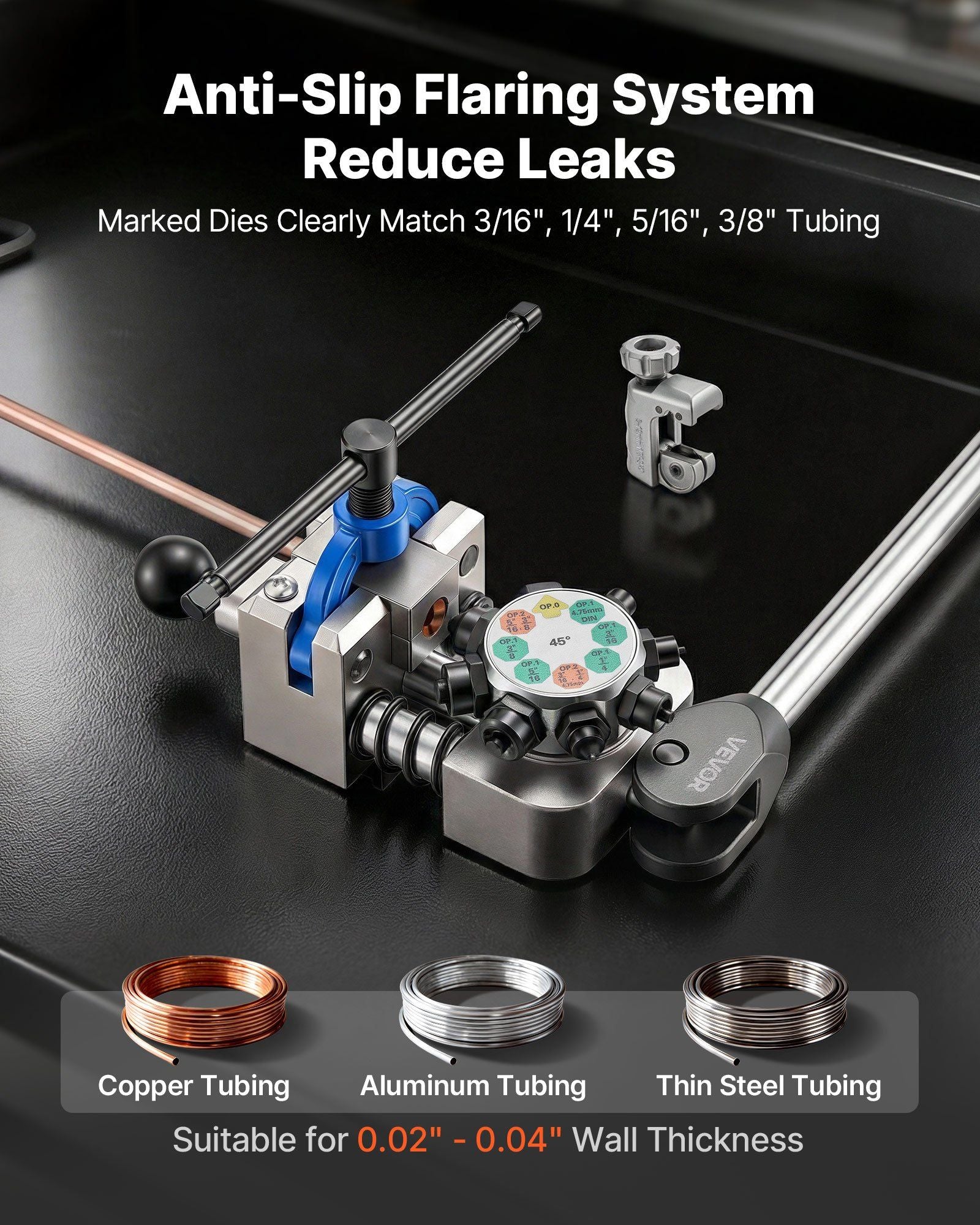 Professional Brake Line Flaring Tool, 45 Degree Double Flare Bubble Flare Tool Kit for 4.76mm, 6.35mm, V952-PQGKGQCCGLKKI85ZT001V0