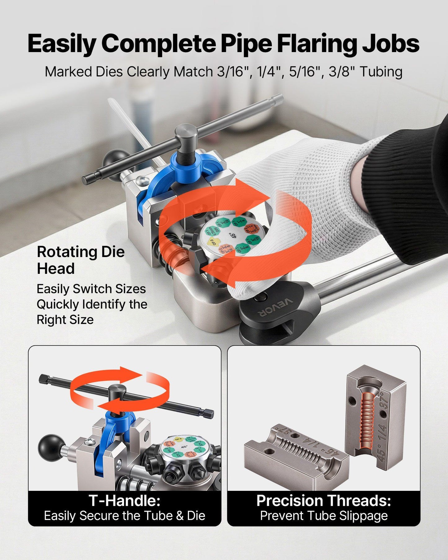 Professional Brake Line Flaring Tool, 45 Degree Double Flare Bubble Flare Tool Kit for 4.76mm, 6.35mm, V952-PQGKGQCCGLKKI85ZT001V0