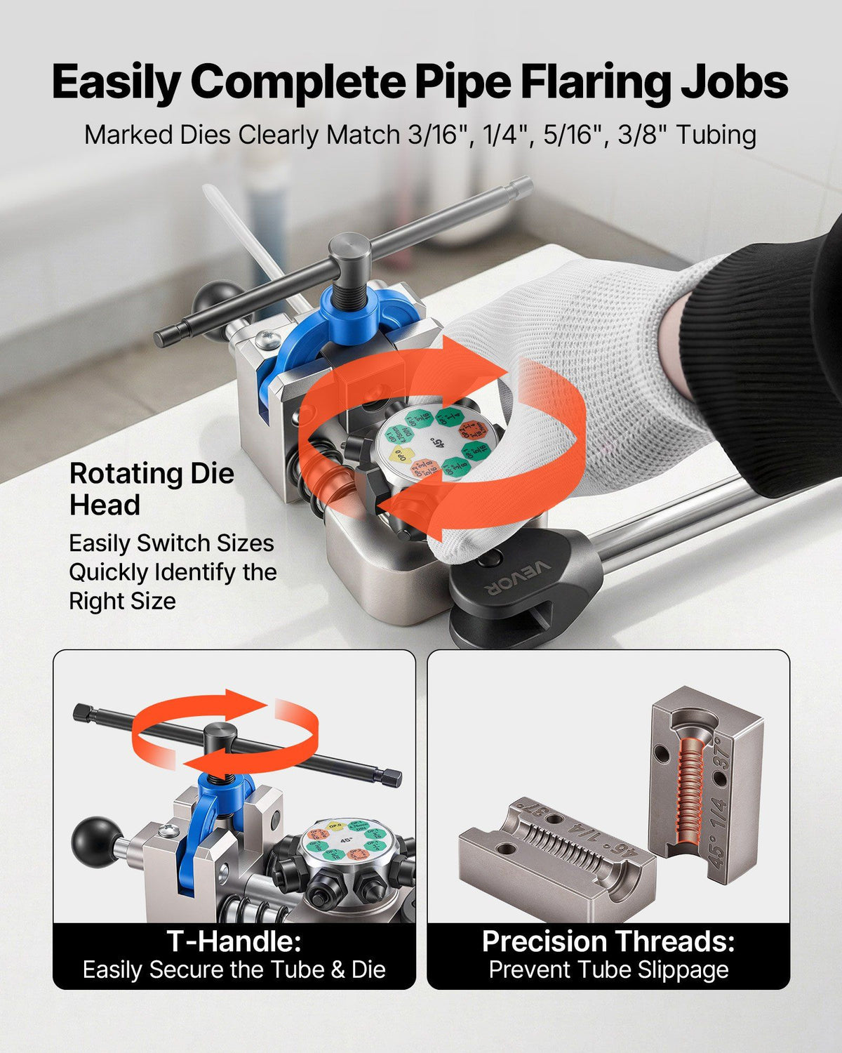 Professional Brake Line Flaring Tool, 45 Degree Double Flare Bubble Flare Tool Kit for 4.76mm, 6.35mm, V952-PQGKGQCCGLKKI85ZT001V0