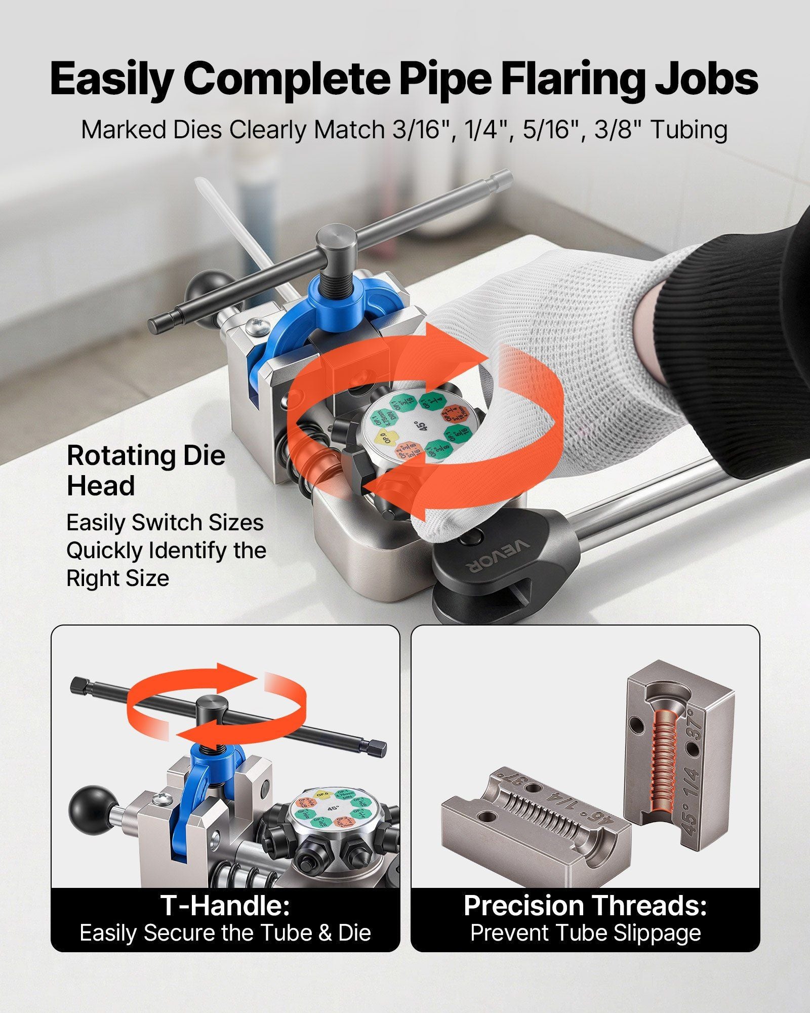 Professional Brake Line Flaring Tool, 45 Degree Double Flare Bubble Flare Tool Kit for 4.76mm, 6.35mm, V952-PQGKGQCCGLKKI85ZT001V0