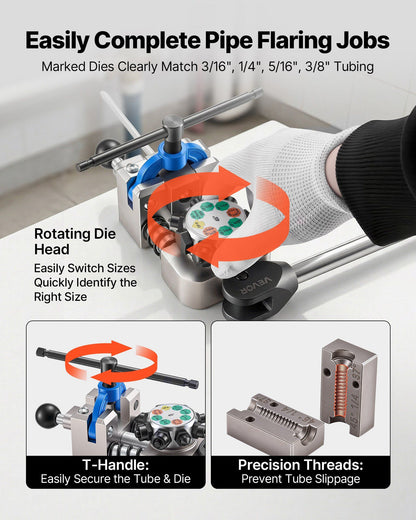 Professional Brake Line Flaring Tool, 45 Degree Double Flare Bubble Flare Tool Kit for 4.76mm, 6.35mm, V952-PQGKGQCCGLKKI85ZT001V0