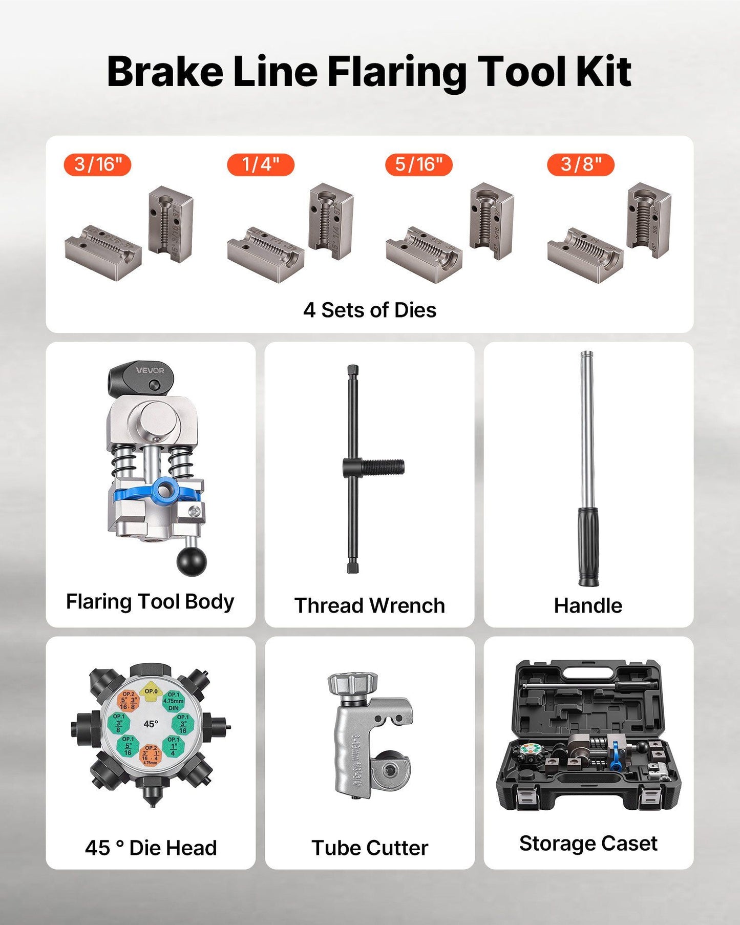 Professional Brake Line Flaring Tool, 45 Degree Double Flare Bubble Flare Tool Kit for 4.76mm, 6.35mm, V952-PQGKGQCCGLKKI85ZT001V0