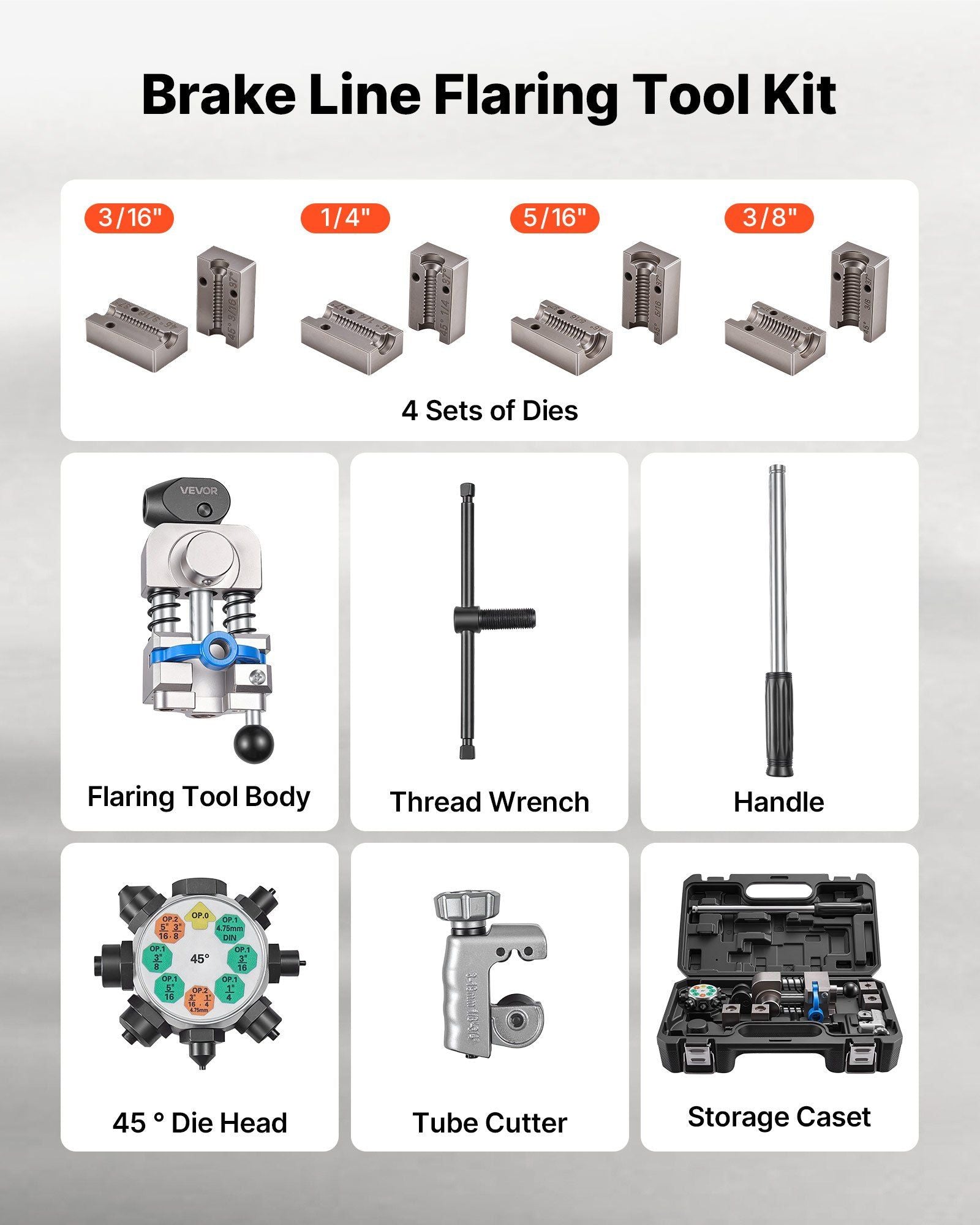 Professional Brake Line Flaring Tool, 45 Degree Double Flare Bubble Flare Tool Kit for 4.76mm, 6.35mm, V952-PQGKGQCCGLKKI85ZT001V0