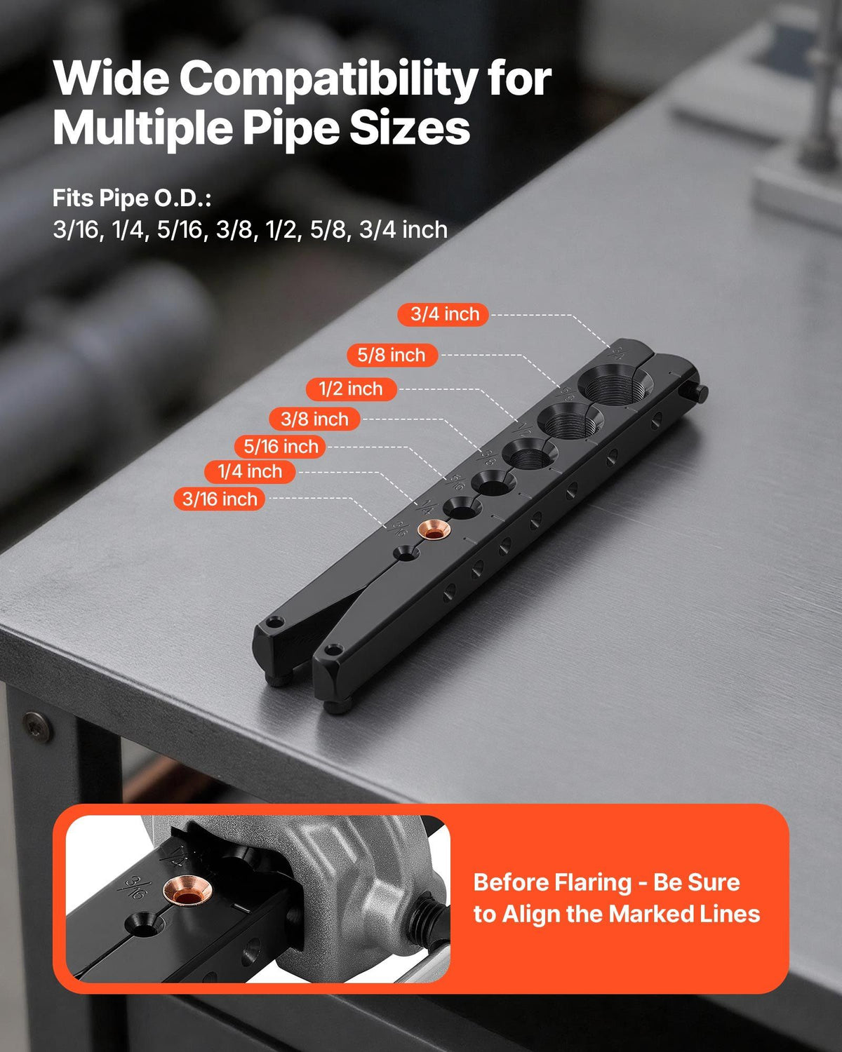 Flaring Tool HVAC, 45 degrees Eccentric Single Flaring Tool for 4.76mm - 19mm Copper Aluminum Tubes, Copper V952-PQGKGQPXKKGJ9YJ70001V0