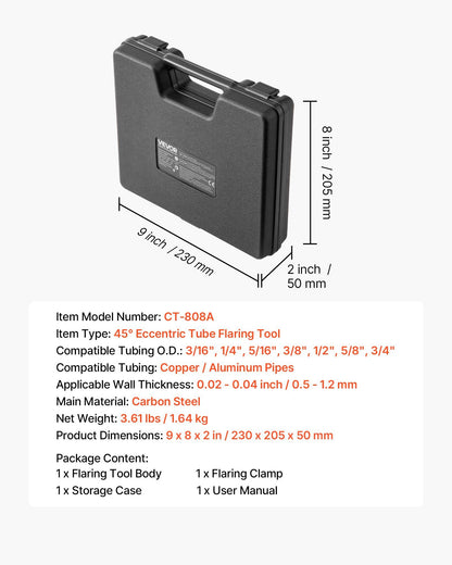 Flaring Tool HVAC, 45 degrees Eccentric Single Flaring Tool for 4.76mm - 19mm Copper Aluminum Tubes, Copper V952-PQGKGQPXKKGJ9YJ70001V0