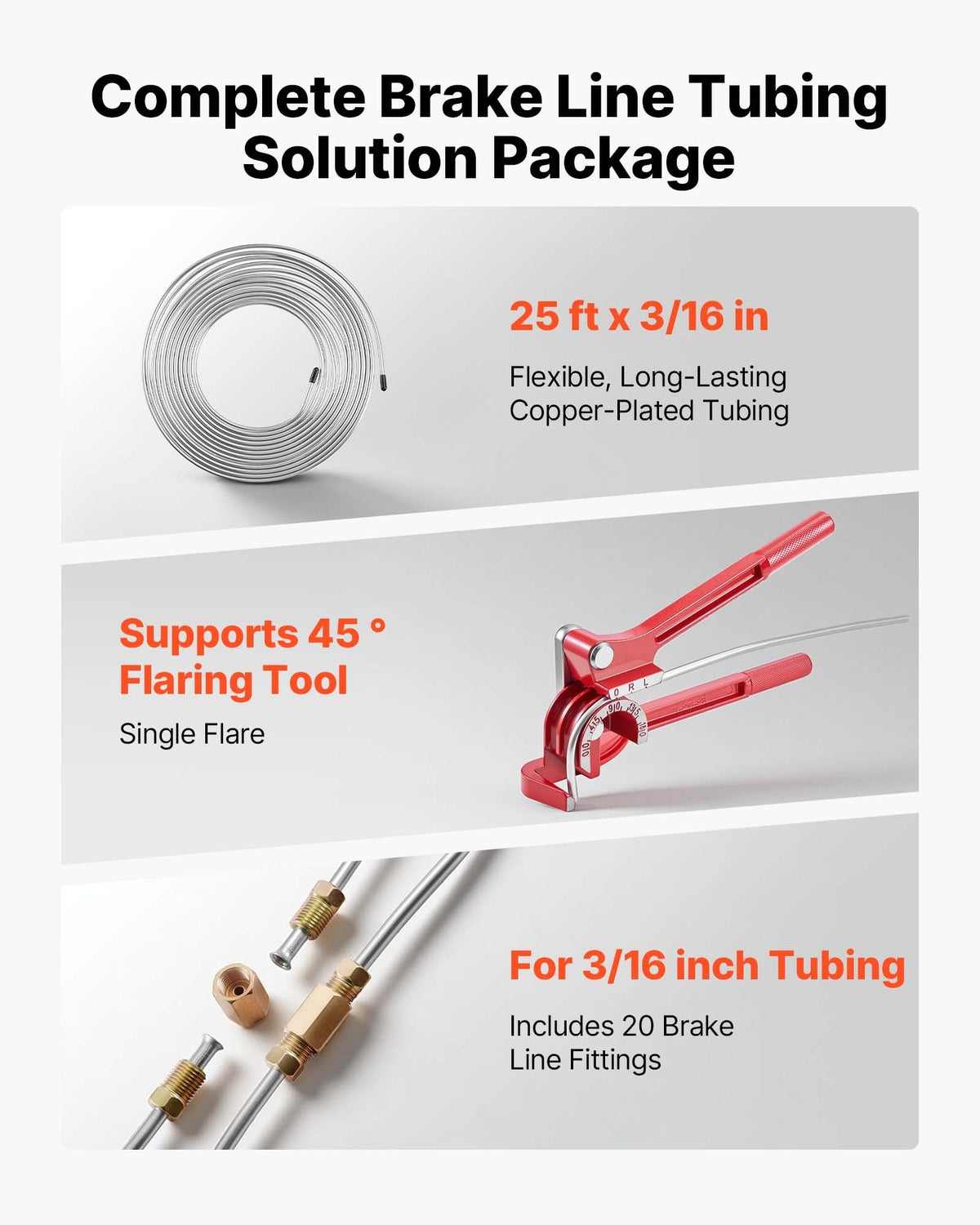 Brake Line Repair Kit, 45 degrees Single Brake Line Flaring Tool Kit, 7.6m x 4.76mm Copper-Coated Brake Line V952-PQGKGQYJKKGJHLIPZ001V0