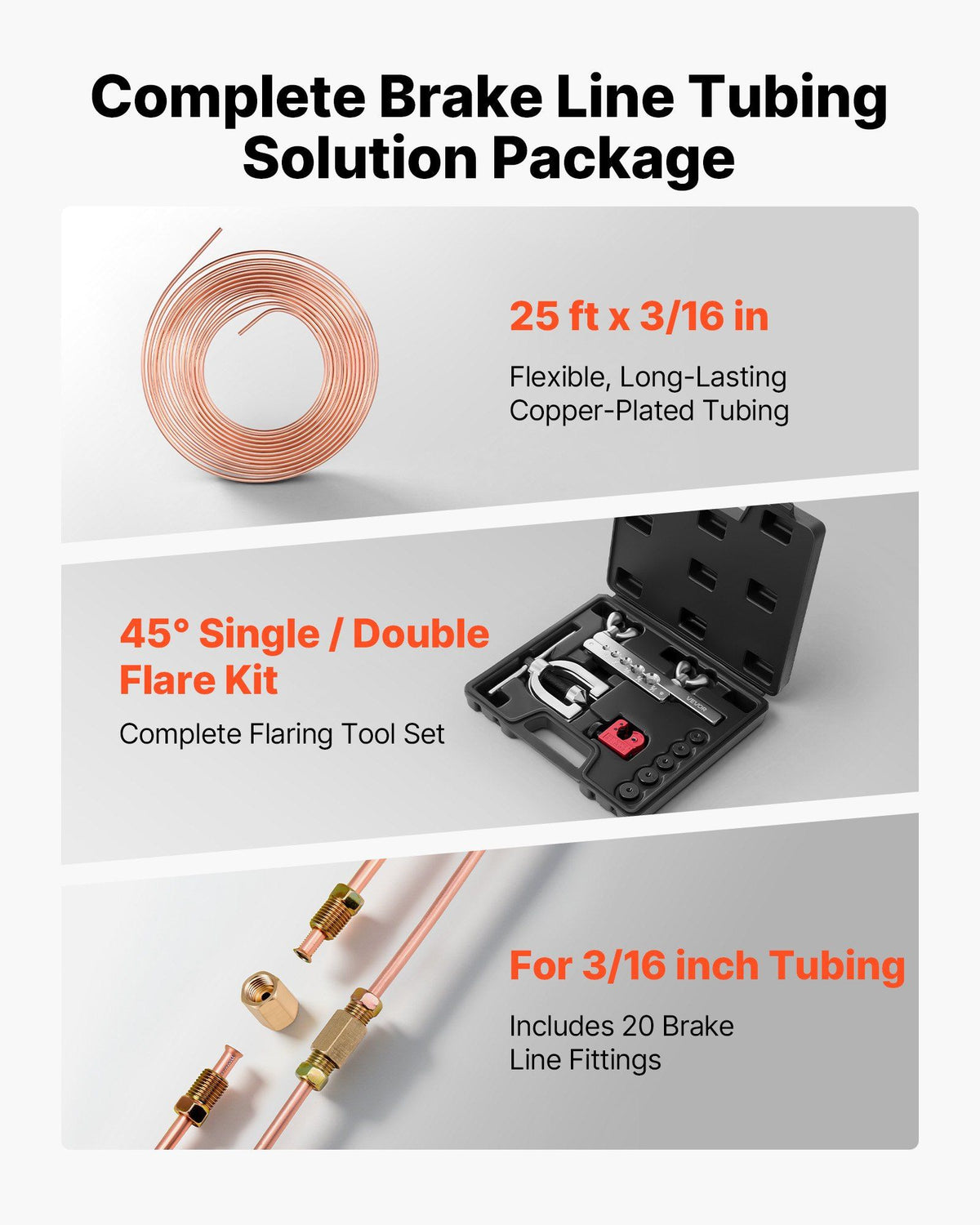 Brake Line Repair Kit, 45 degrees Double & Single Brake Line Flaring Tool Kit, 7.6m x 4.76mm Copper Coated V952-PQGKGQYJKKGJOVJIK001V0