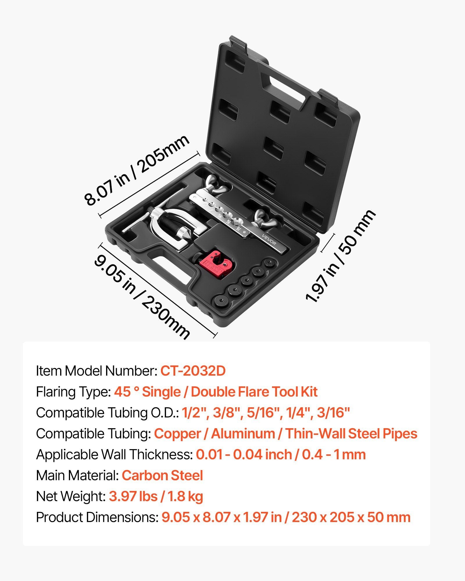 Brake Line Repair Kit, 45 degrees Double & Single Brake Line Flaring Tool Kit, 7.6m x 4.76mm Copper Coated V952-PQGKGQYJKKGJOVJIK001V0