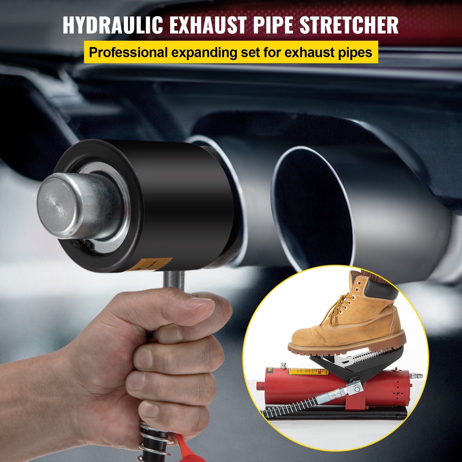 Hydraulic Exhaust Pipe Expander, 1-5/8" to 4-1/4" Size, 10 T Pedal Pump Included with 4 Dies, 2 Storage Cases V952-PQGKZQJDK74146FT0V0