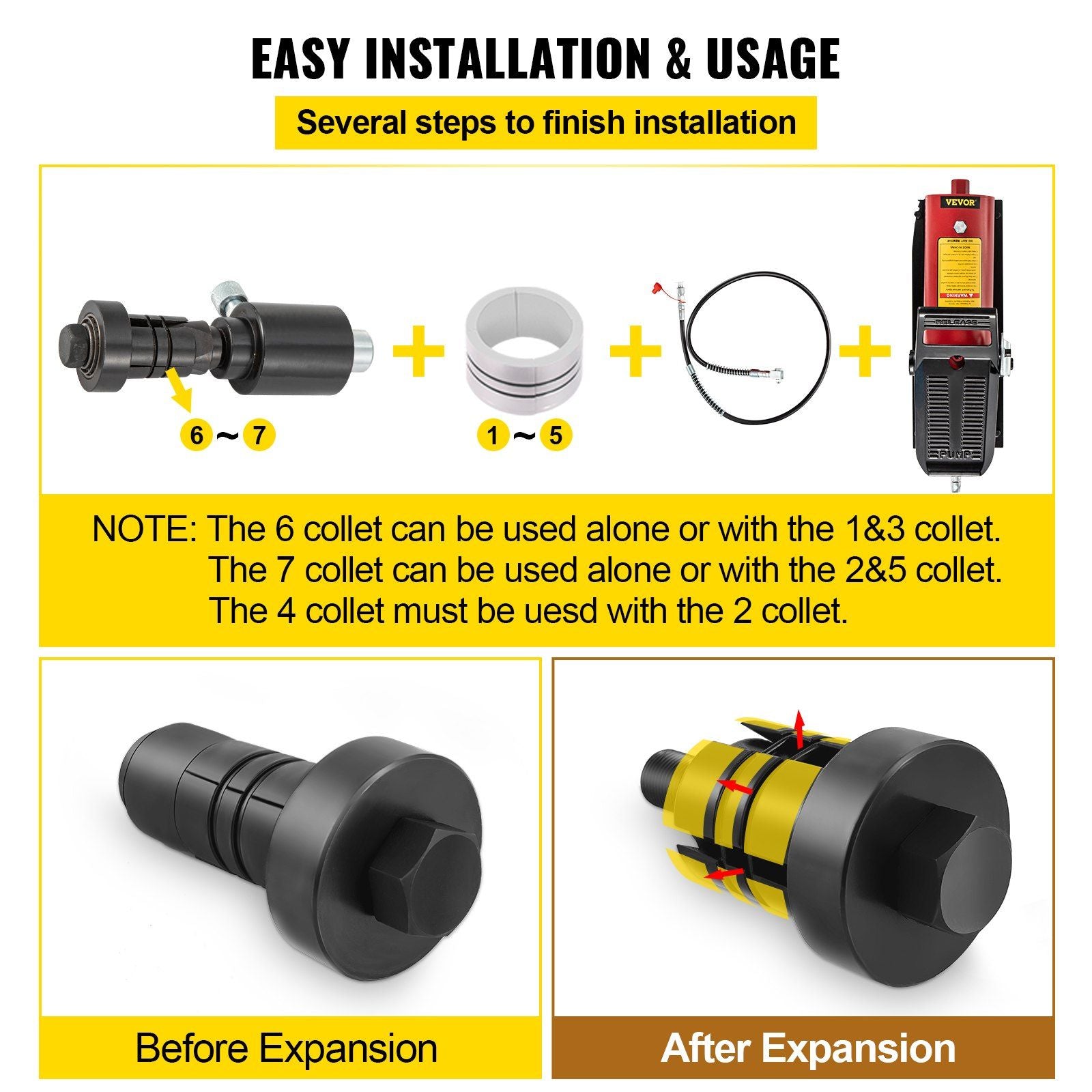 Hydraulic Exhaust Pipe Expander, 1-5/8" to 4-1/4" Size, 10 T Pedal Pump Included with 4 Dies, 2 Storage Cases V952-PQGKZQJDK74146FT0V0