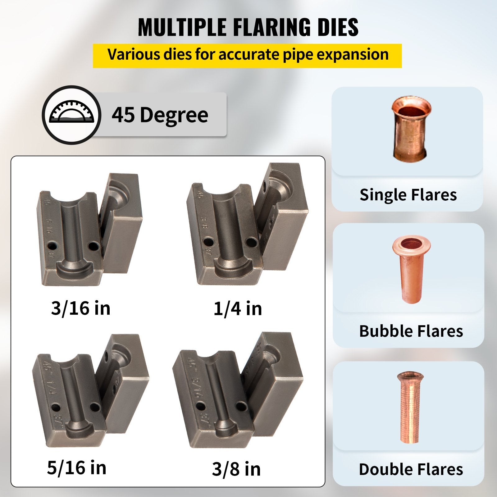 Brake Line Flaring Tool, 45 Degree Single, Double, and Bubble Flares for 3/16", 1/4", 5/16" and 3/8" Tube V952-PQGKZQJS42716DF31V0