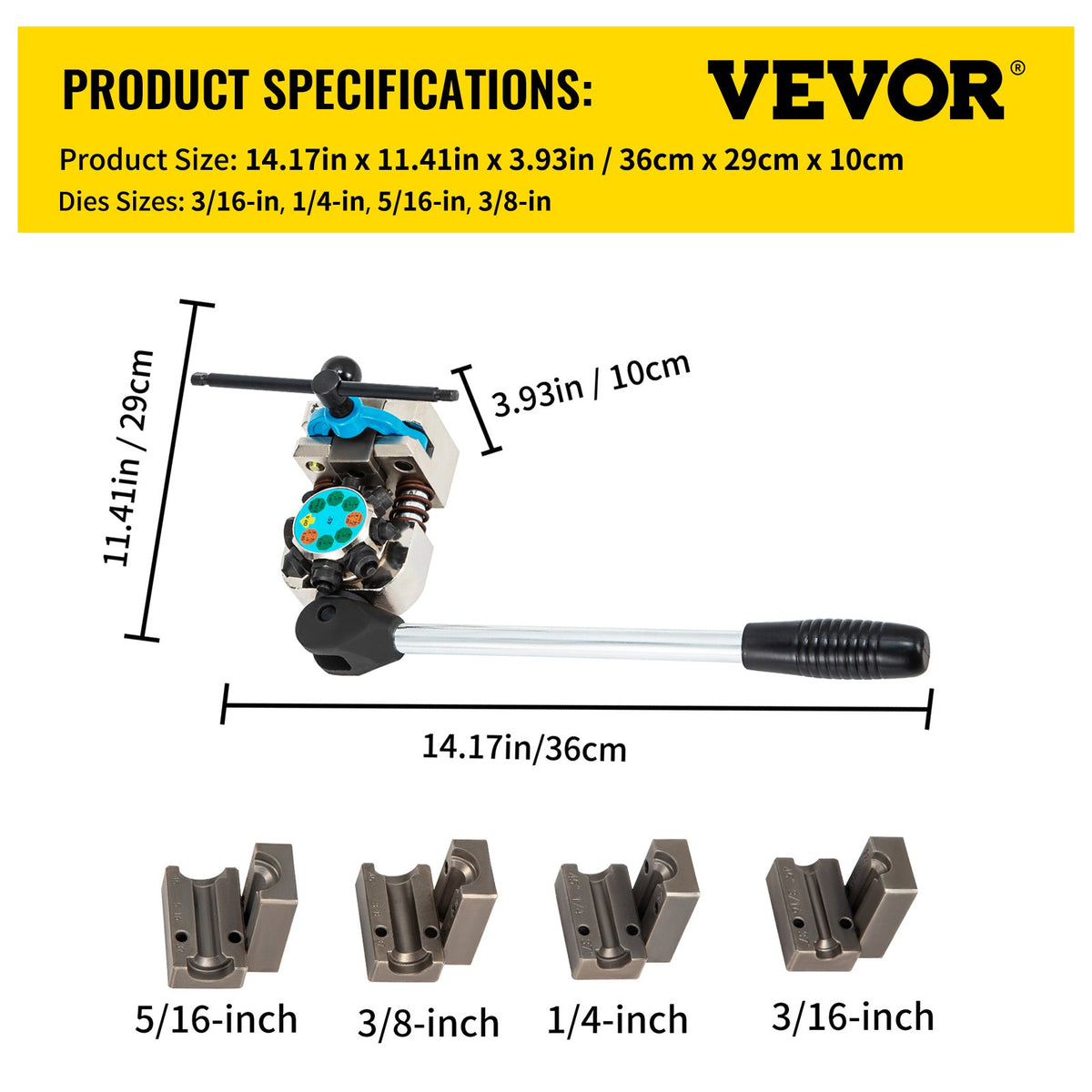 Brake Line Flaring Tool, 45 Degree Single, Double, and Bubble Flares for 3/16", 1/4", 5/16" and 3/8" Tube V952-PQGKZQJS42716DF31V0