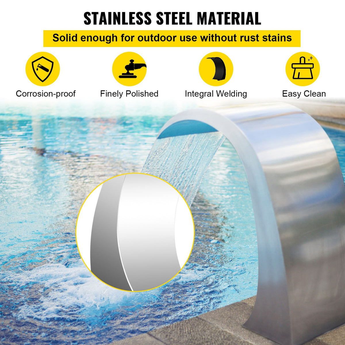 Stainless Steel Pool Fountain 17.7 x 11.8 x 23.6 inches Pool Fountain Silver Pool Fountains for In Ground V952-PQSBJPJYCHGPT0001V0