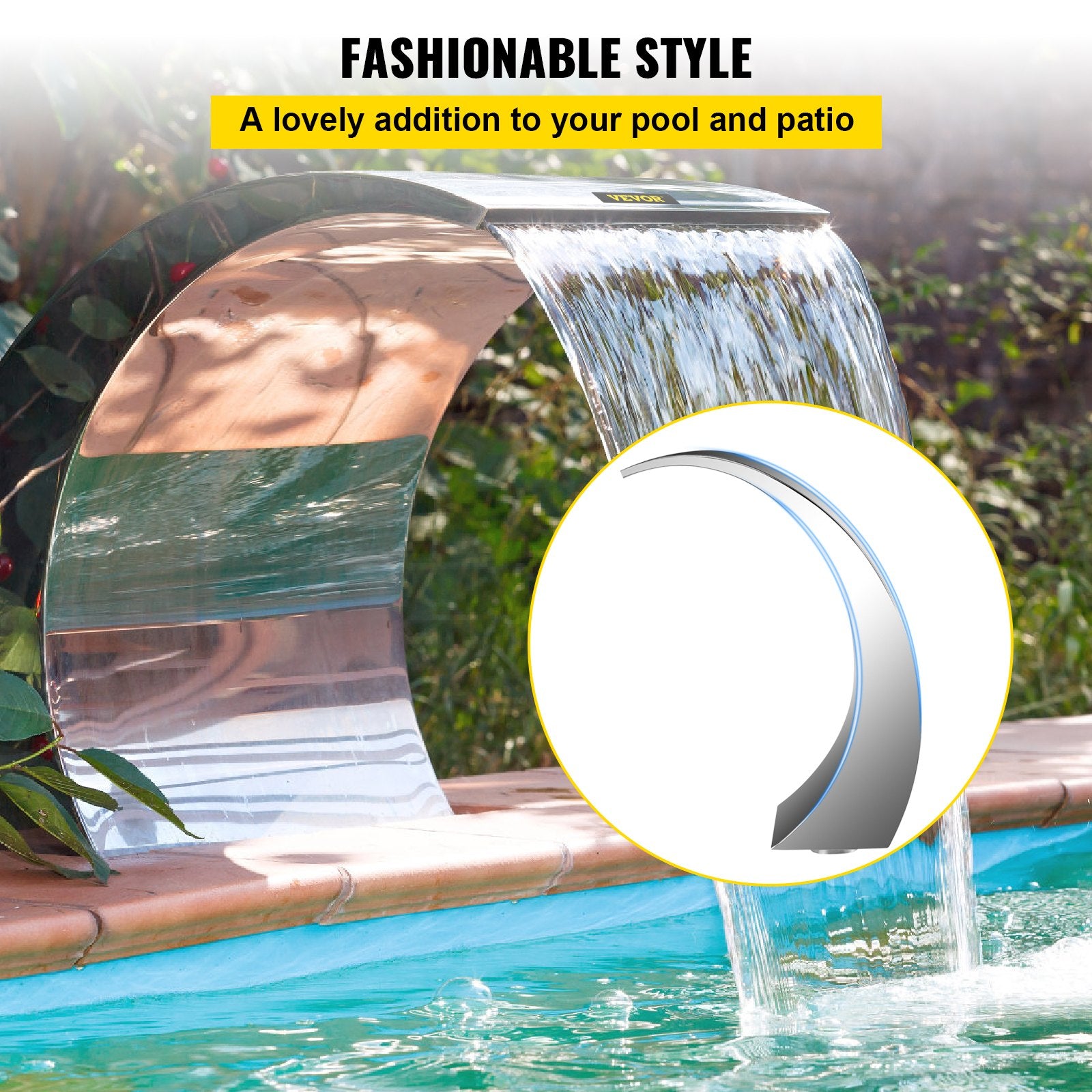 Stainless Steel Pool Fountain 17.7 x 11.8 x 23.6 inches Pool Fountain Silver Pool Fountains for In Ground V952-PQSBJPJYCHGPT0001V0