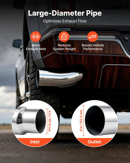 Elbow Exhaust Tip, 101.6mm Inlet, 152.4mm Outlet, 584mm Overall Length, Chrome Turn Down Exhaust Tip with V952-PQWGZWGRK4IN0RPH2001V0