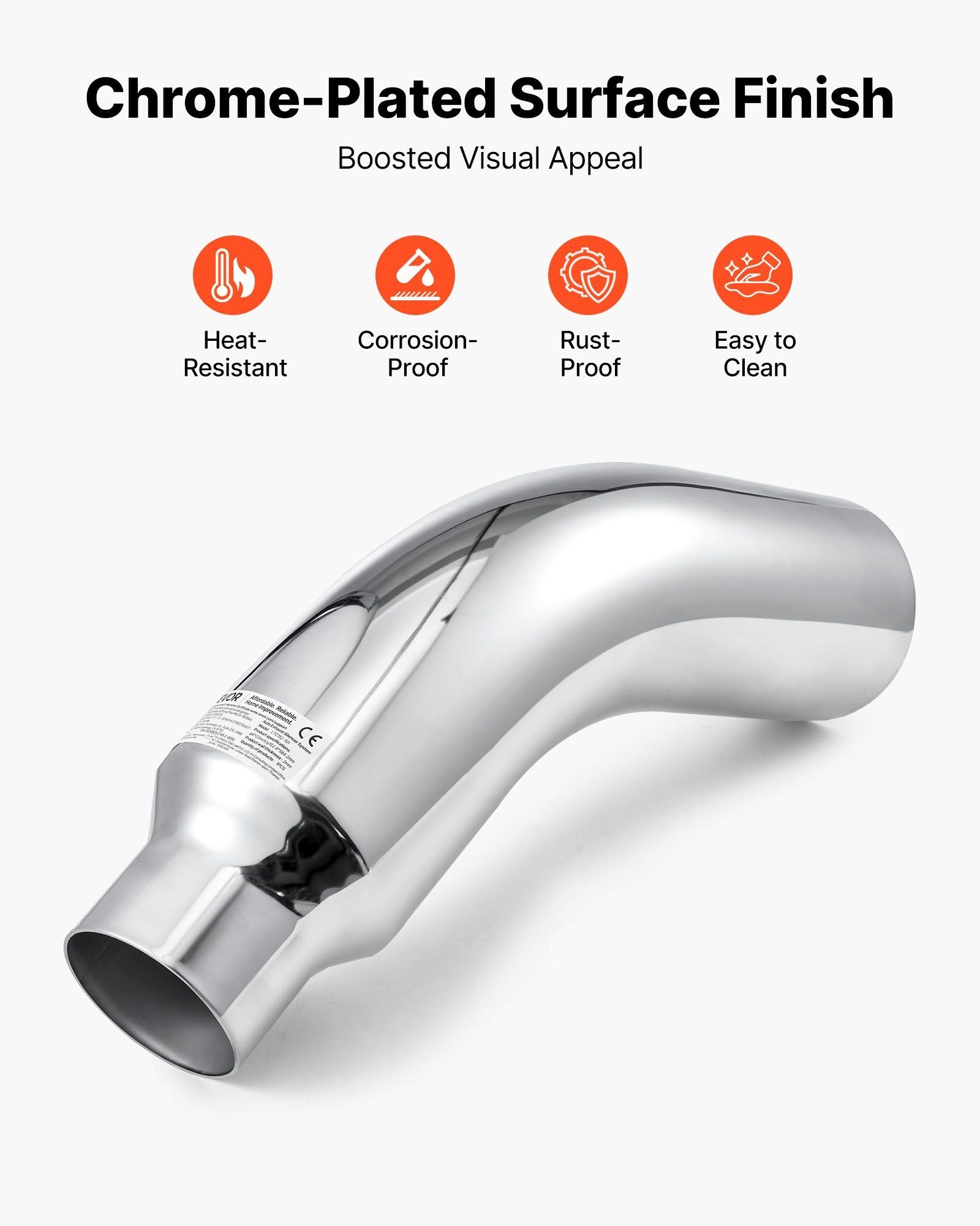 Elbow Exhaust Tip, 101.6mm Inlet, 152.4mm Outlet, 584mm Overall Length, Chrome Turn Down Exhaust Tip with V952-PQWGZWGRK4IN0RPH2001V0