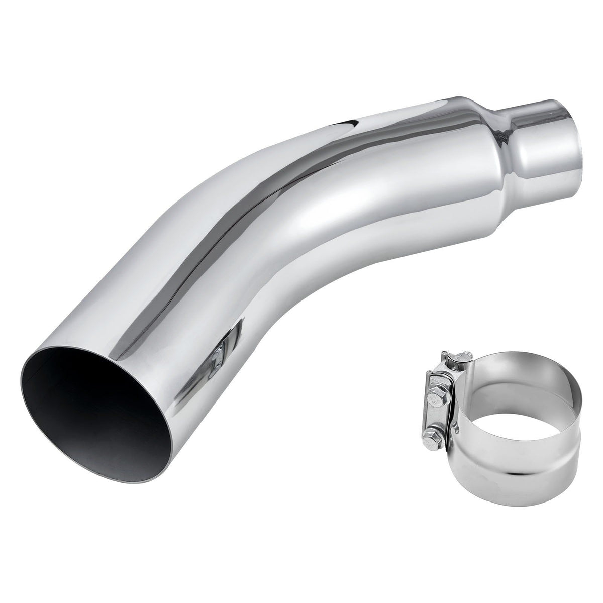Elbow Exhaust Tip, 101.6mm Inlet, 152.4mm Outlet, 584mm Overall Length, Chrome Turn Down Exhaust Tip with V952-PQWGZWGRK4IN0RPH2001V0