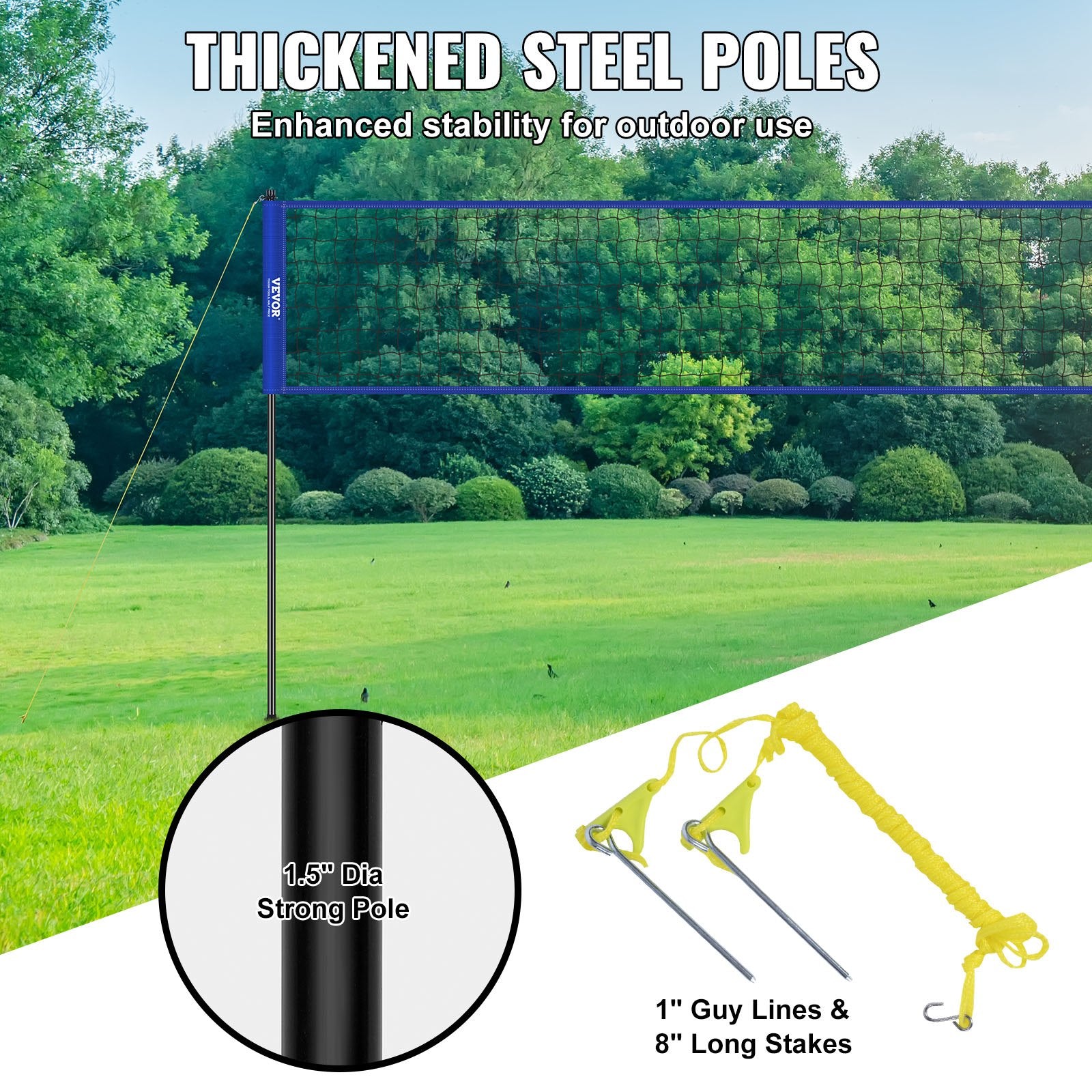 Outdoor Portable Volleyball Net System, Adjustable Height Steel Poles, Professional Volleyball Set with PVC V952-PQWTZ323YCGGF6Y0EV0
