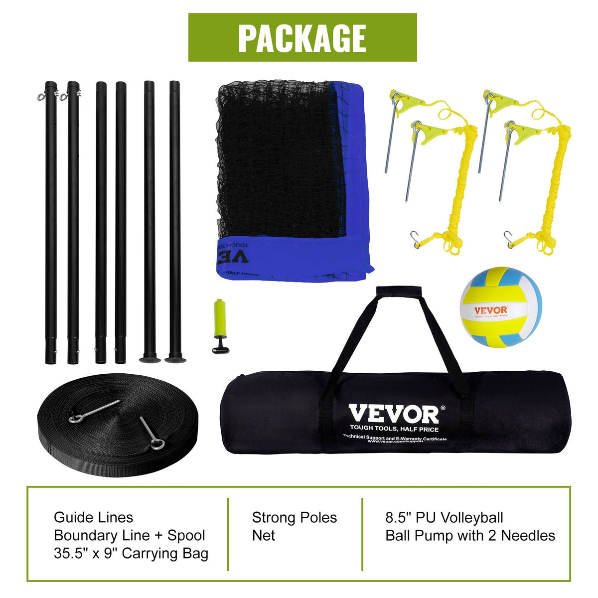 Outdoor Portable Volleyball Net System, Adjustable Height Steel Poles, Professional Volleyball Set with PVC V952-PQWTZ323YCGGF6Y0EV0