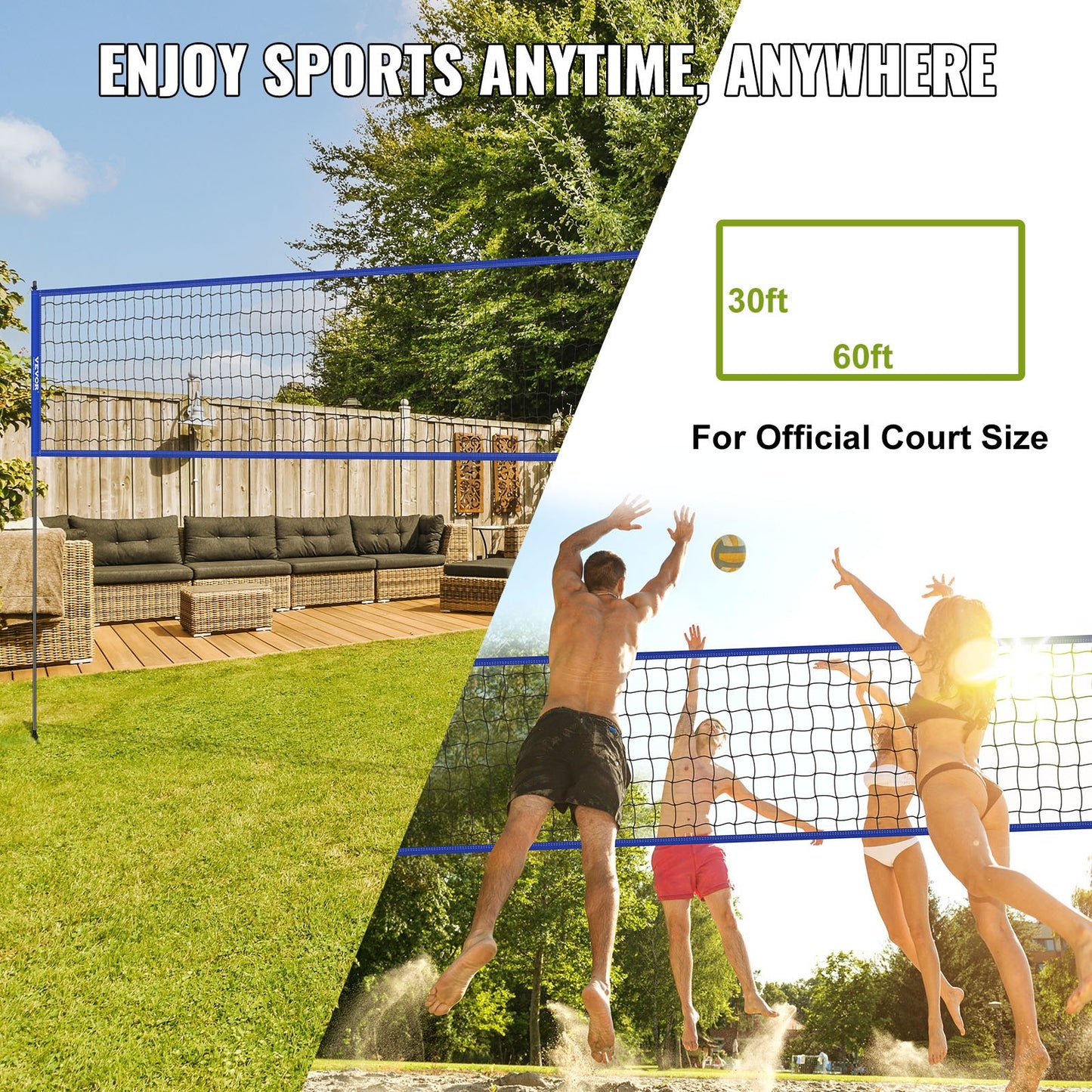 Outdoor Portable Volleyball Net System, Adjustable Height Steel Poles, Professional Volleyball Set with PVC V952-PQWTZ323YCGGF6Y0EV0