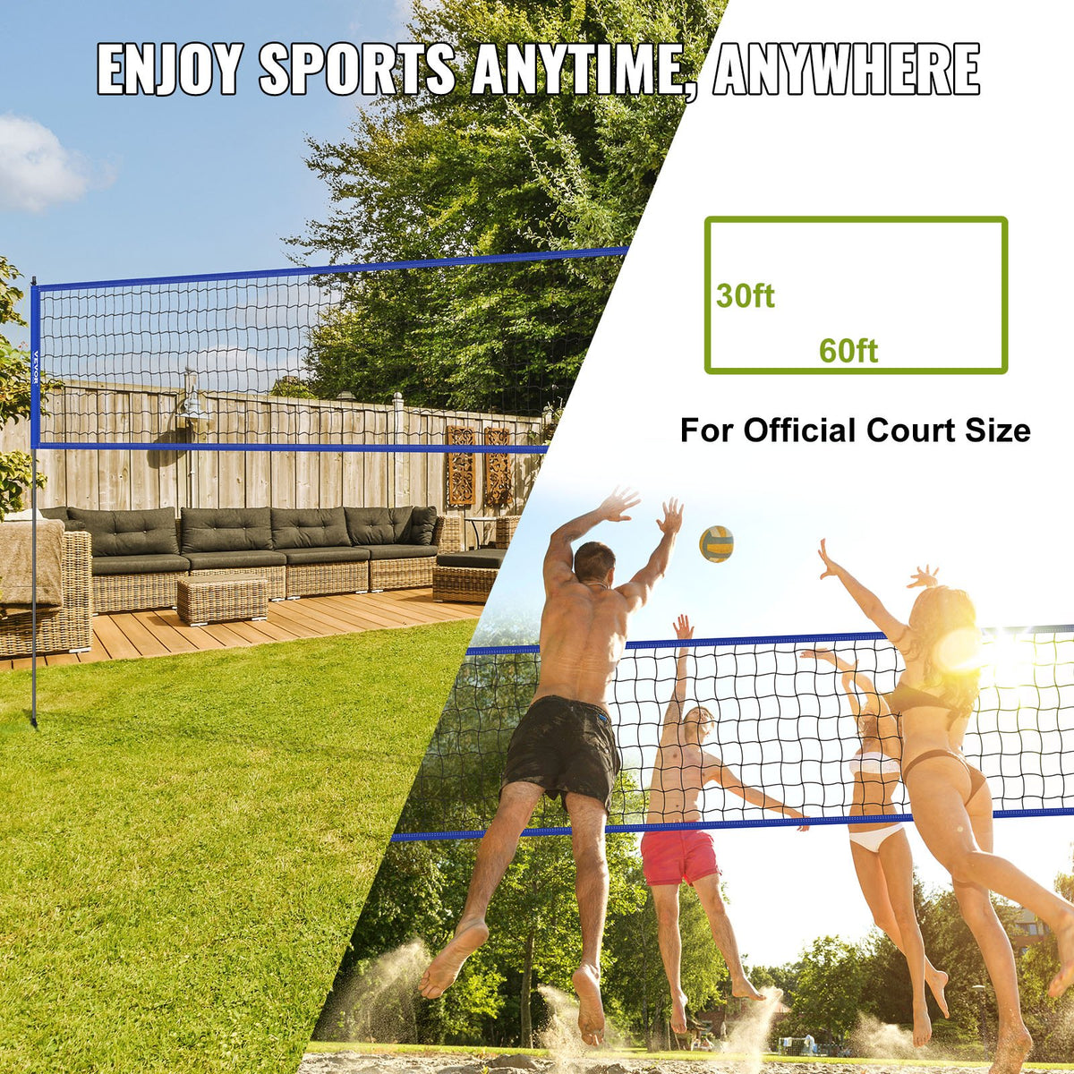 Outdoor Portable Volleyball Net System, Adjustable Height Steel Poles, Professional Volleyball Set with PVC V952-PQWTZ323YCGGF6Y0EV0