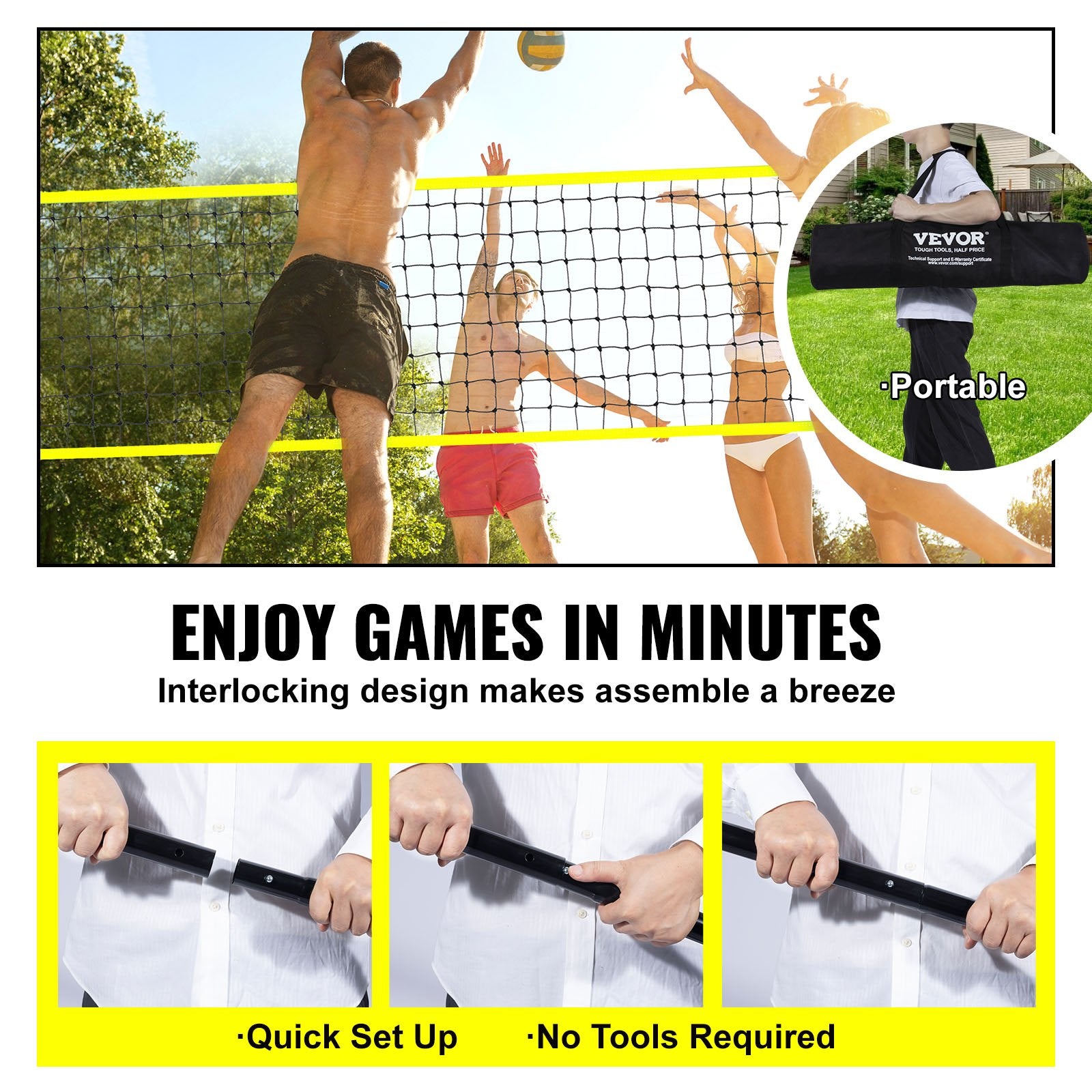 Outdoor Portable Volleyball Net System, Adjustable Height Steel Poles, Professional Volleyball Set with PVC V952-PQWTZ323YCGGGY3MUV0
