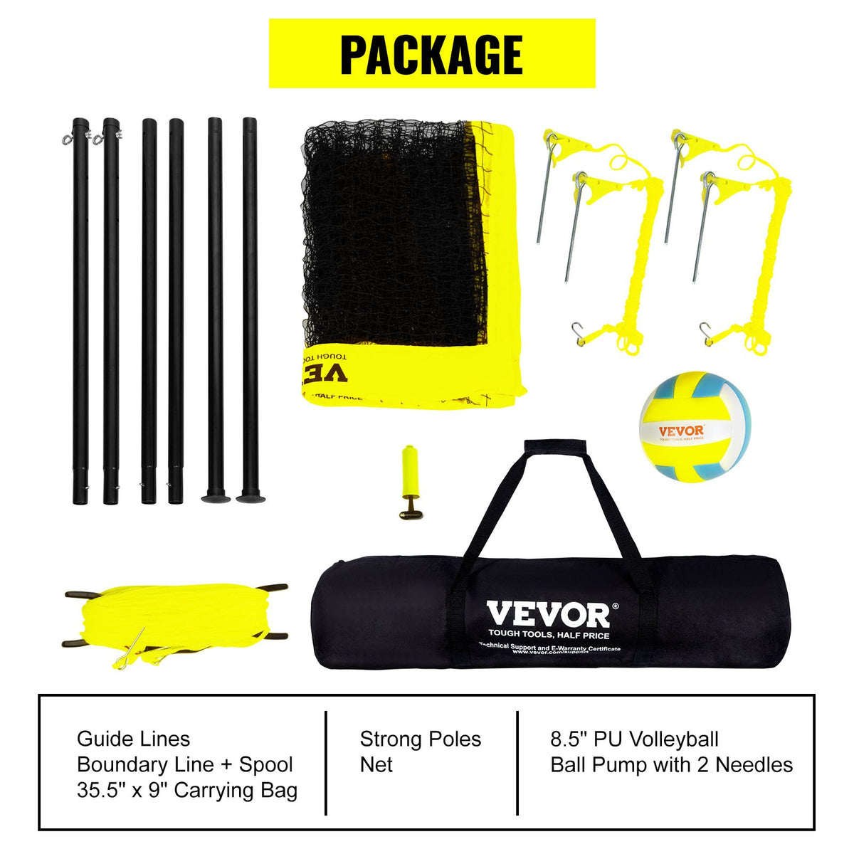 Outdoor Portable Volleyball Net System, Adjustable Height Steel Poles, Professional Volleyball Set with PVC V952-PQWTZ323YCGGGY3MUV0