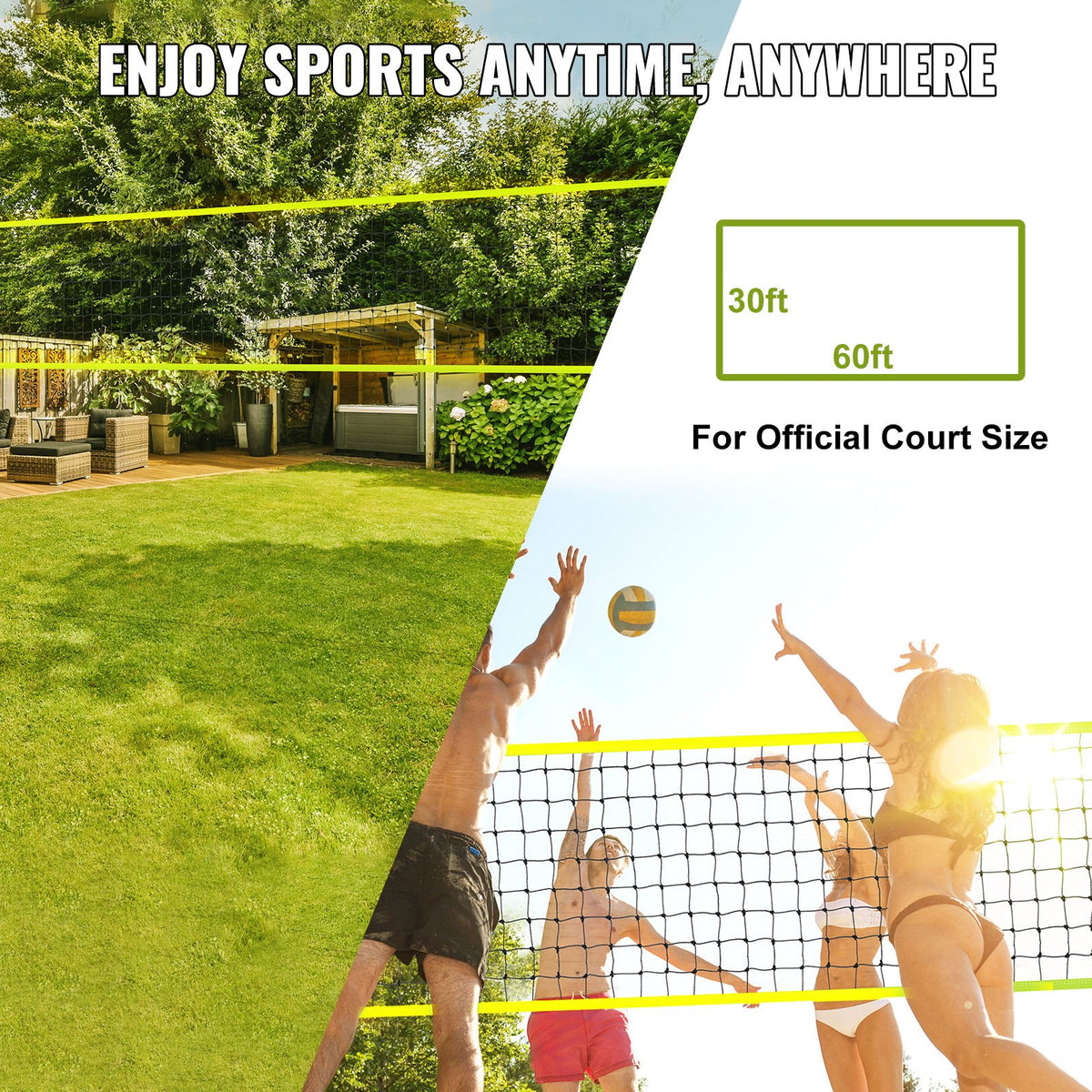 Outdoor Portable Volleyball Net System, Adjustable Height Steel Poles, Professional Volleyball Set with PVC V952-PQWTZ323YCGGGY3MUV0