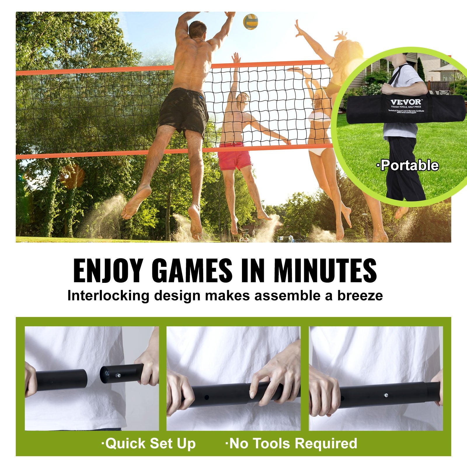 Outdoor Portable Volleyball Net System, Adjustable Height Aluminum Poles, Professional Volleyball Set with V952-PQWTZ323YCLGRY89QV0