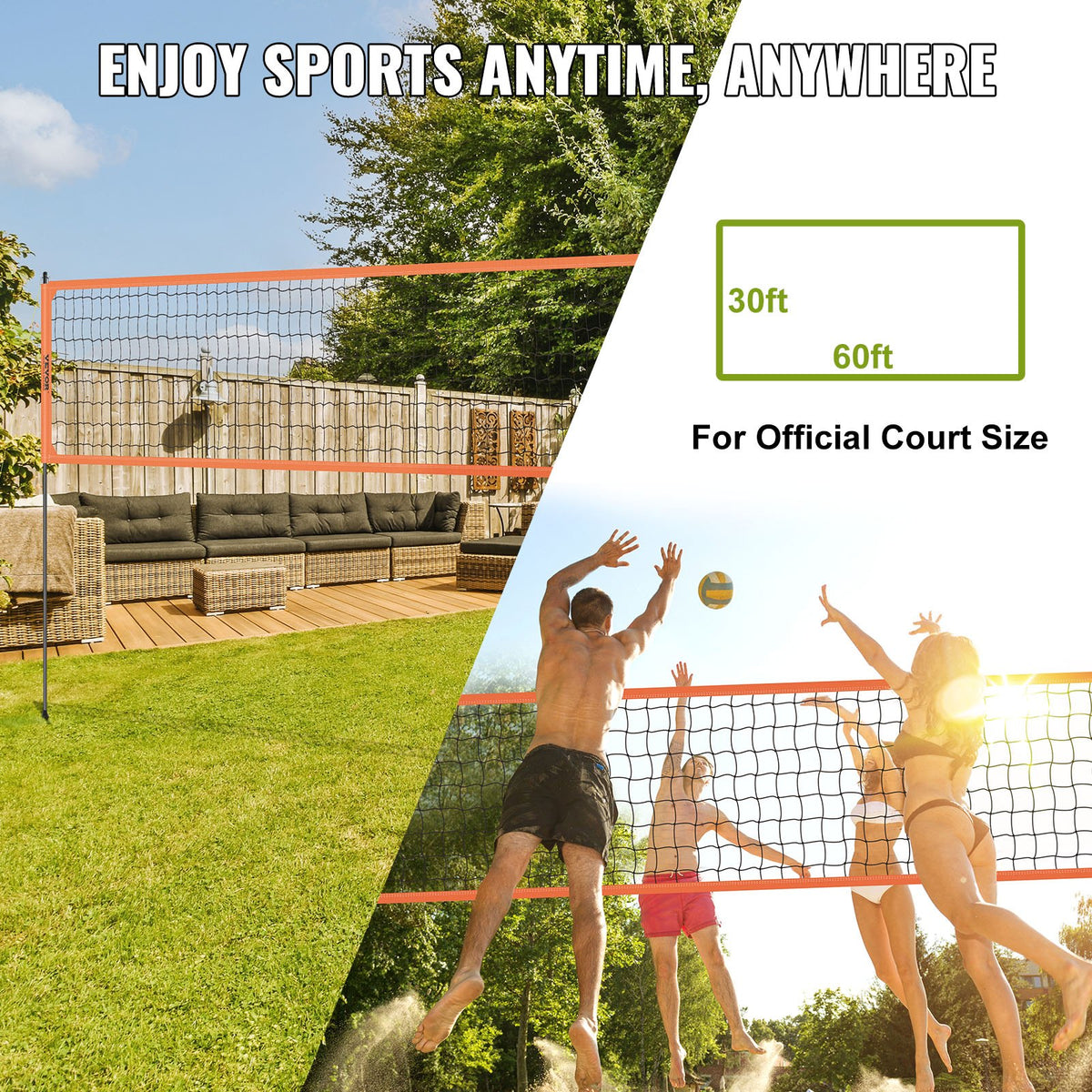 Outdoor Portable Volleyball Net System, Adjustable Height Aluminum Poles, Professional Volleyball Set with V952-PQWTZ323YCLGRY89QV0