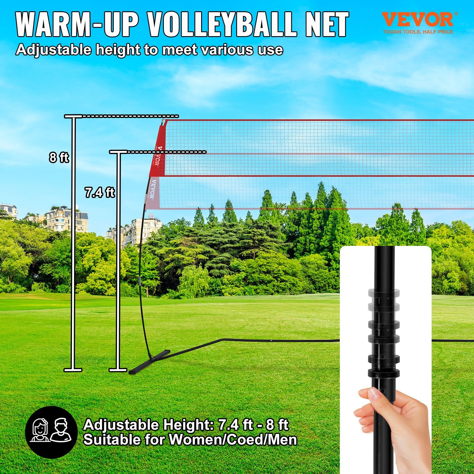 Freestanding Volleyball Training Net for Indoor or Outdoor Use, Adjustable Height Portable Net System with V952-PQXLW14YC00098F67V0