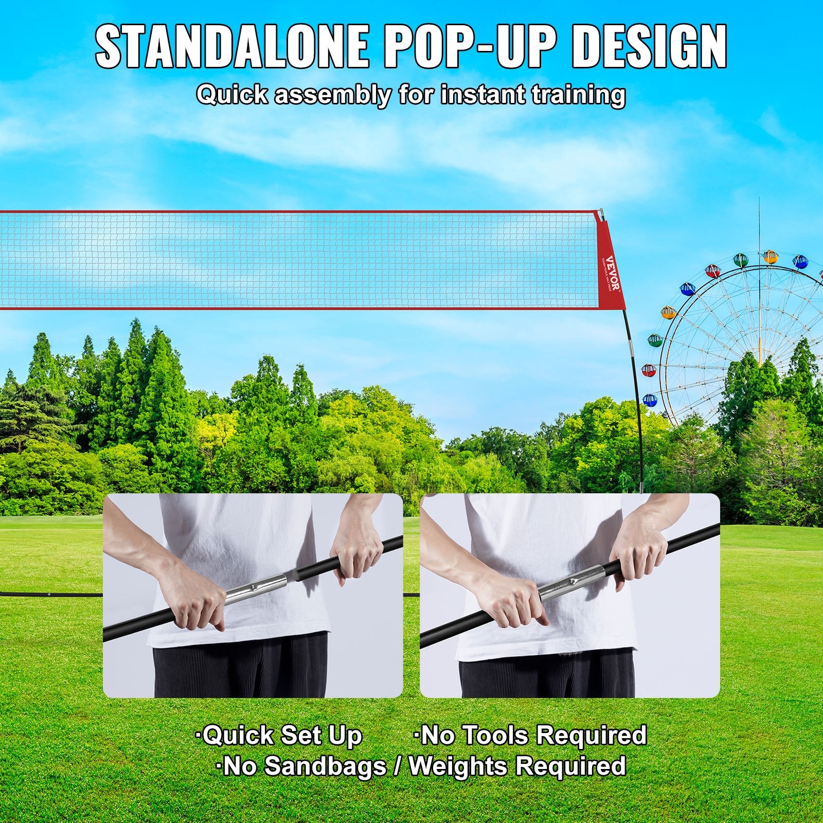 Freestanding Volleyball Training Net for Indoor or Outdoor Use, Adjustable Height Portable Net System with V952-PQXLW14YC00098F67V0