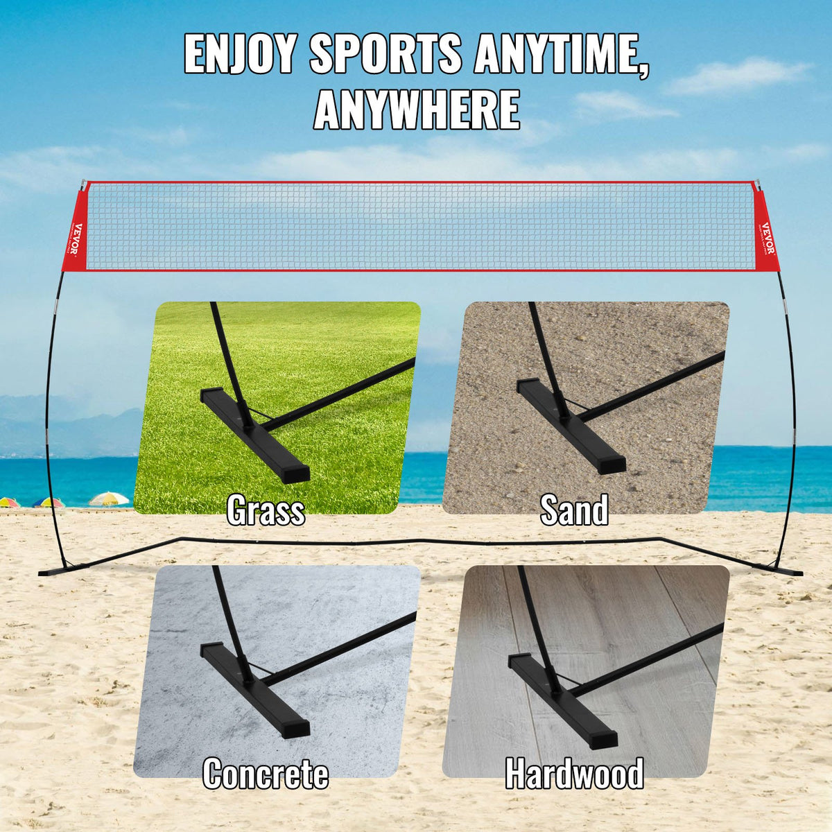 Freestanding Volleyball Training Net for Indoor or Outdoor Use, Adjustable Height Portable Net System with V952-PQXLW14YC00098F67V0