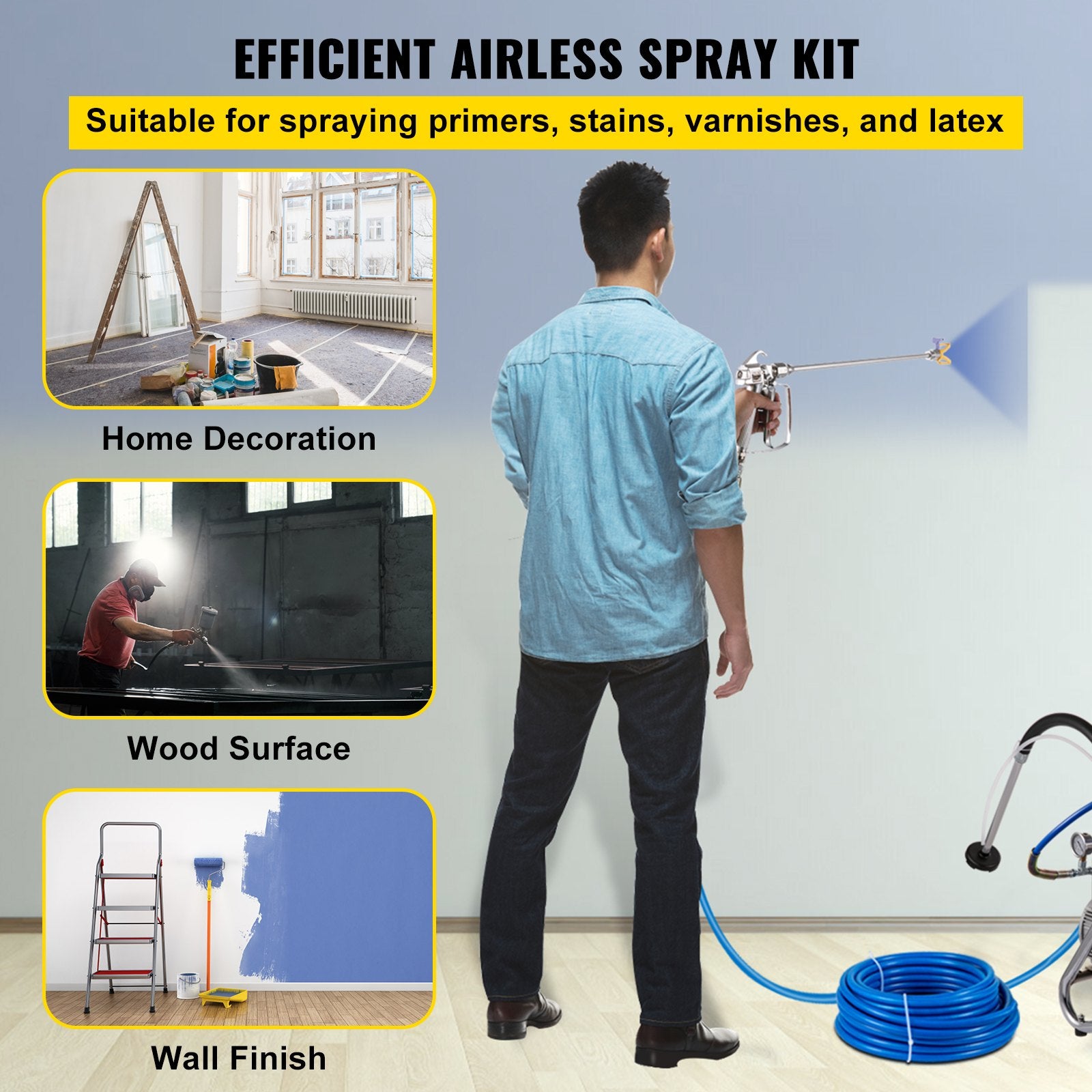 Airless Paint Spray Hose Kit 50ft 1/4in Swivel Joint 3600psi with 517 Tip V952-PQYCLS5030CMWMXP3V0