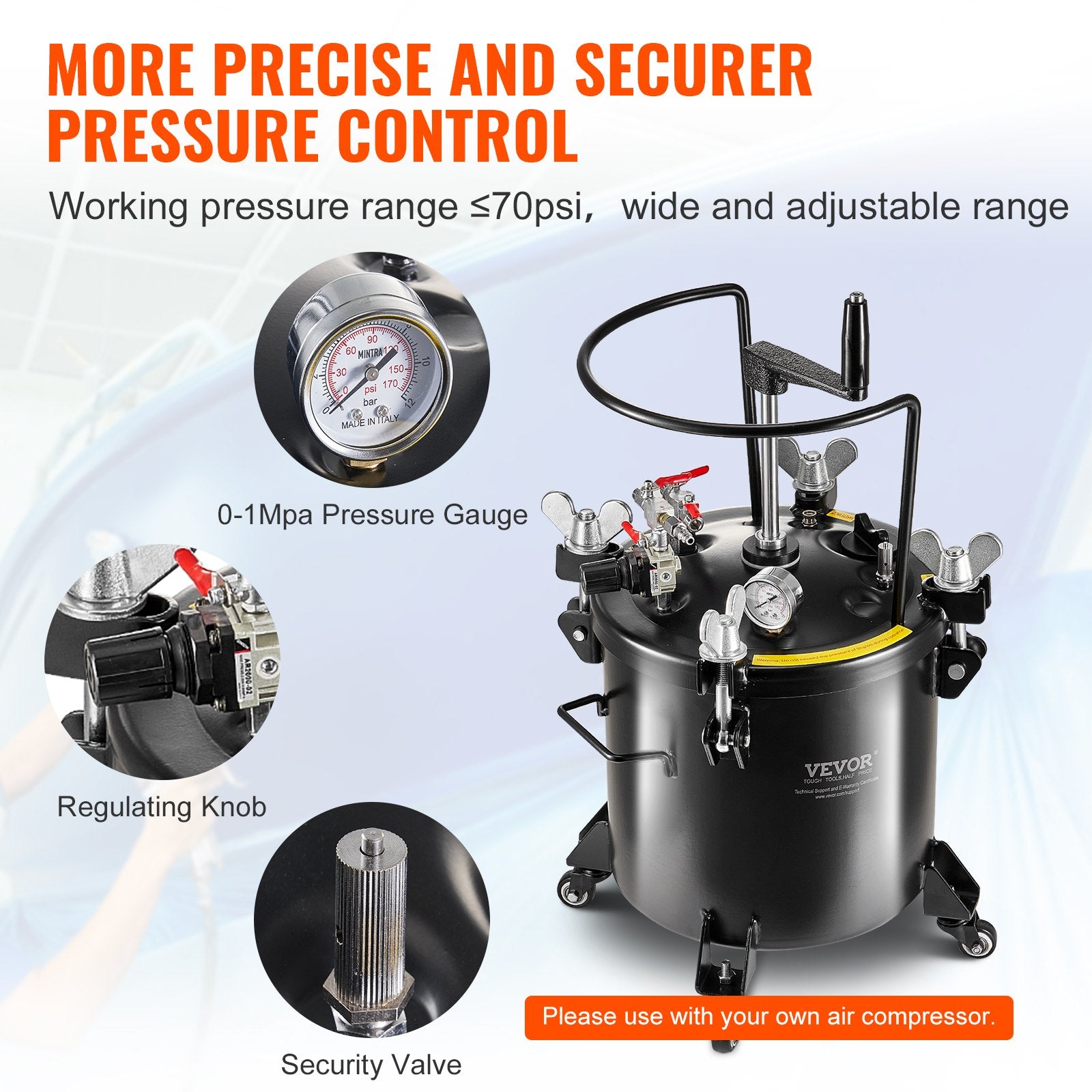 Spray Paint Pressure Pot Tank 20L/5gal with Casters Leak Repair Sealant V952-PQYLGSDXAX20AT509V0