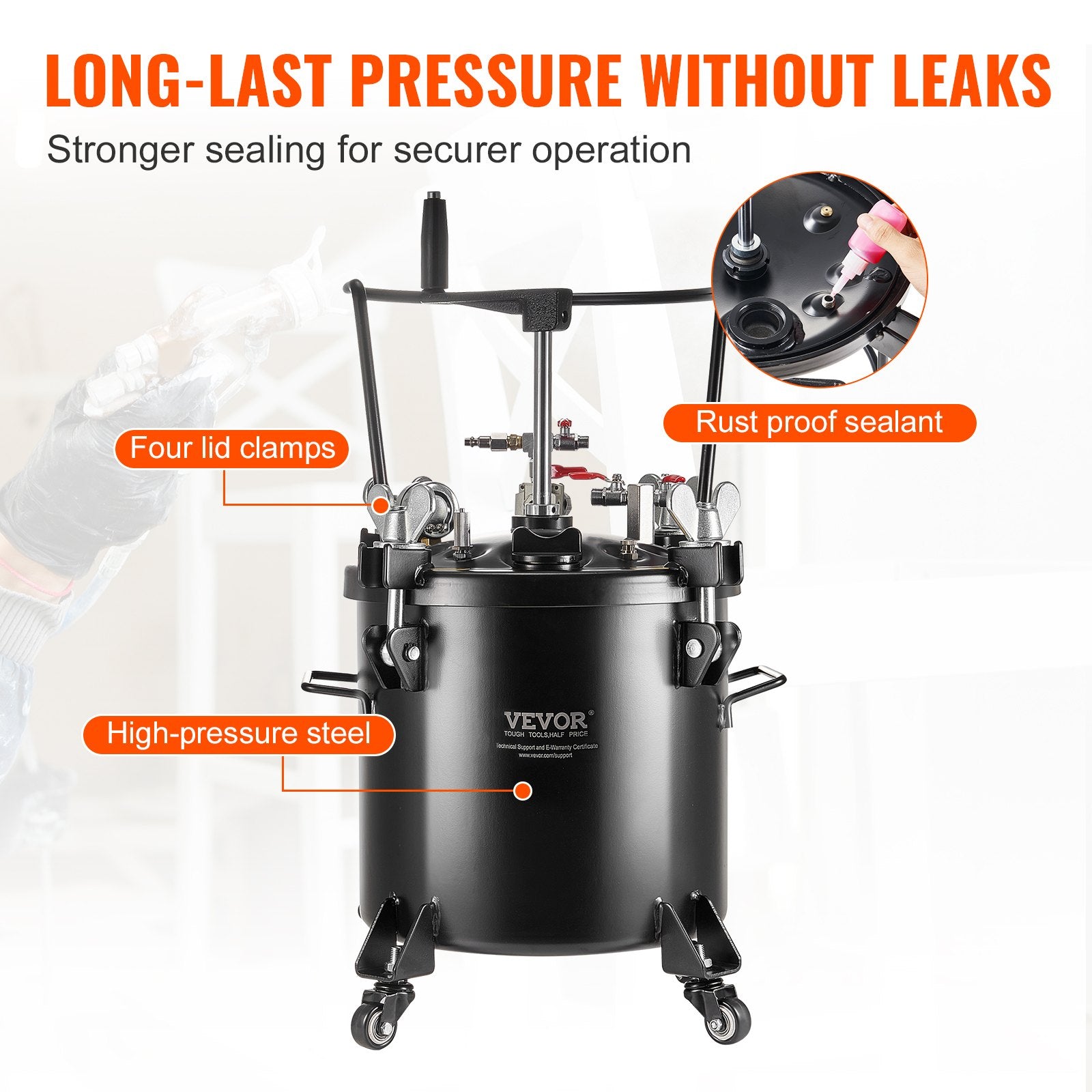 Spray Paint Pressure Pot Tank 20L/5gal with Casters Leak Repair Sealant V952-PQYLGSDXAX20AT509V0