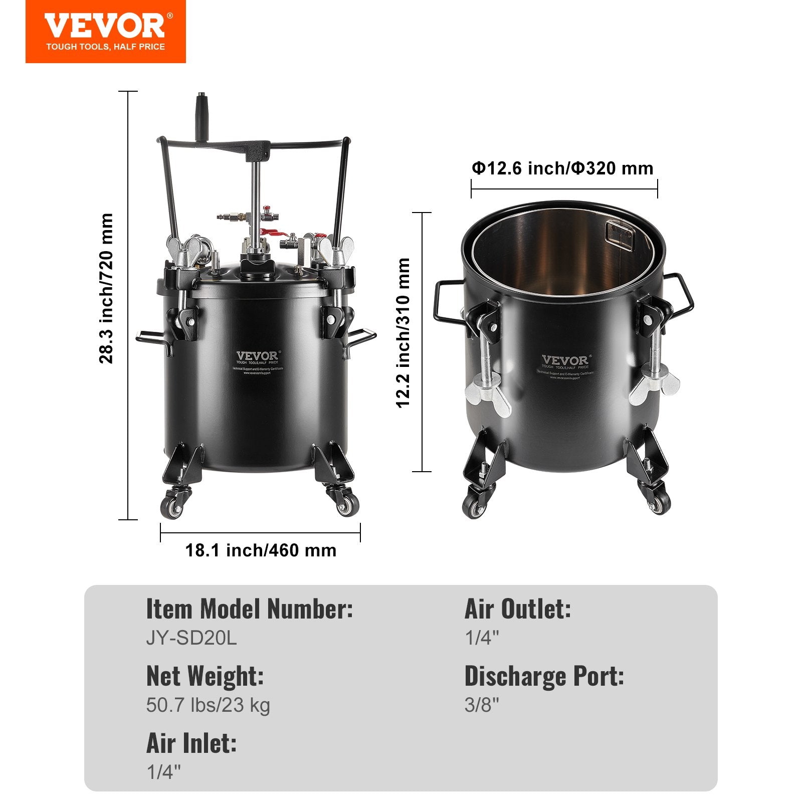 Spray Paint Pressure Pot Tank 20L/5gal with Casters Leak Repair Sealant V952-PQYLGSDXAX20AT509V0