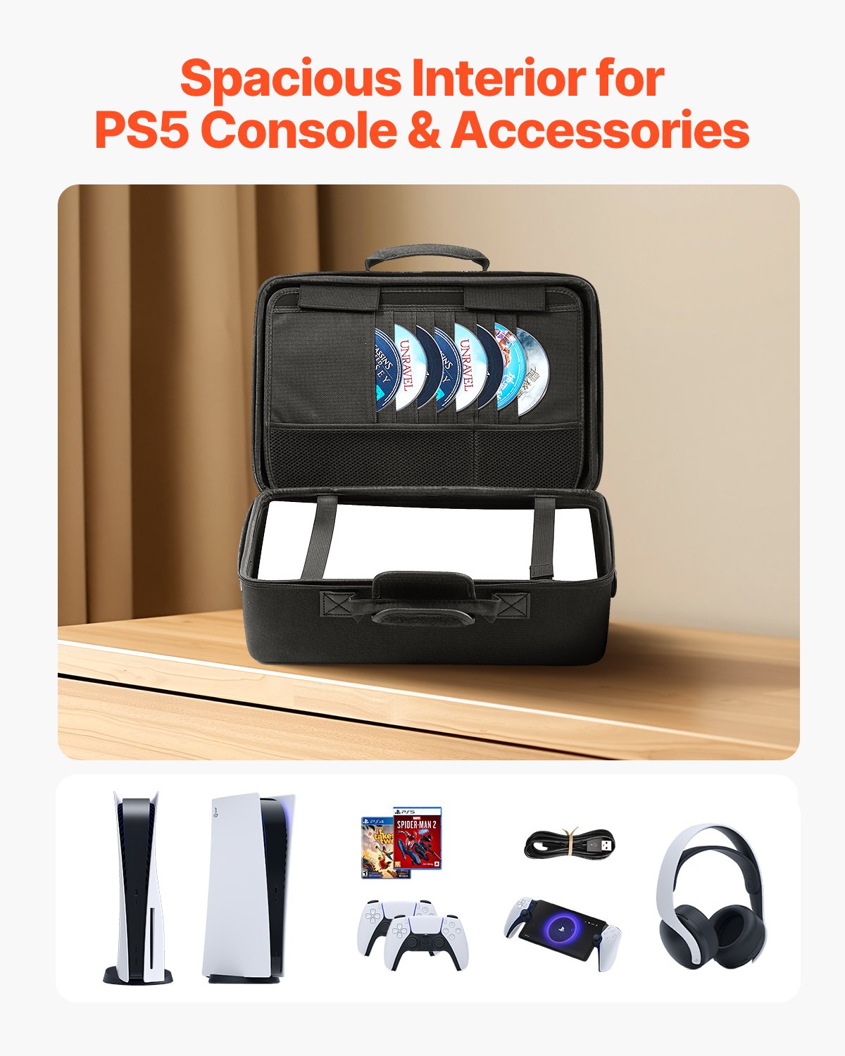 PS5 Carrying Case Travel Bag for Playstation 5 Shockproof EVA Soft Lining V952-PS5YSBQBYBPS3BX24001V0