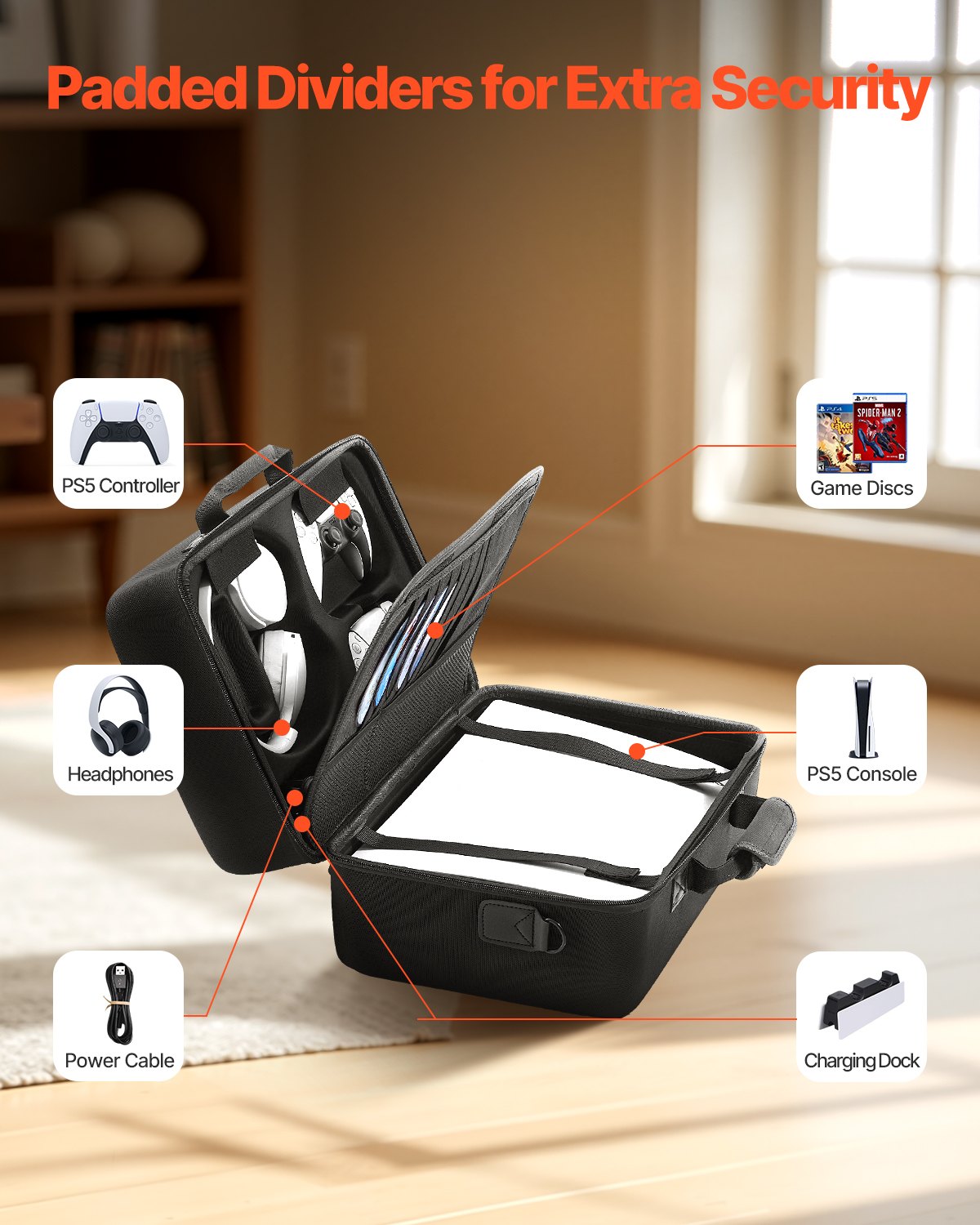 PS5 Carrying Case Travel Bag for Playstation 5 Shockproof EVA Soft Lining V952-PS5YSBQBYBPS3BX24001V0