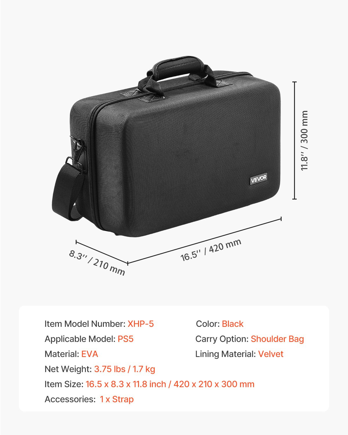 PS5 Carrying Case Travel Bag for Playstation 5 Shockproof EVA Soft Lining V952-PS5YSBQBYBPS3BX24001V0
