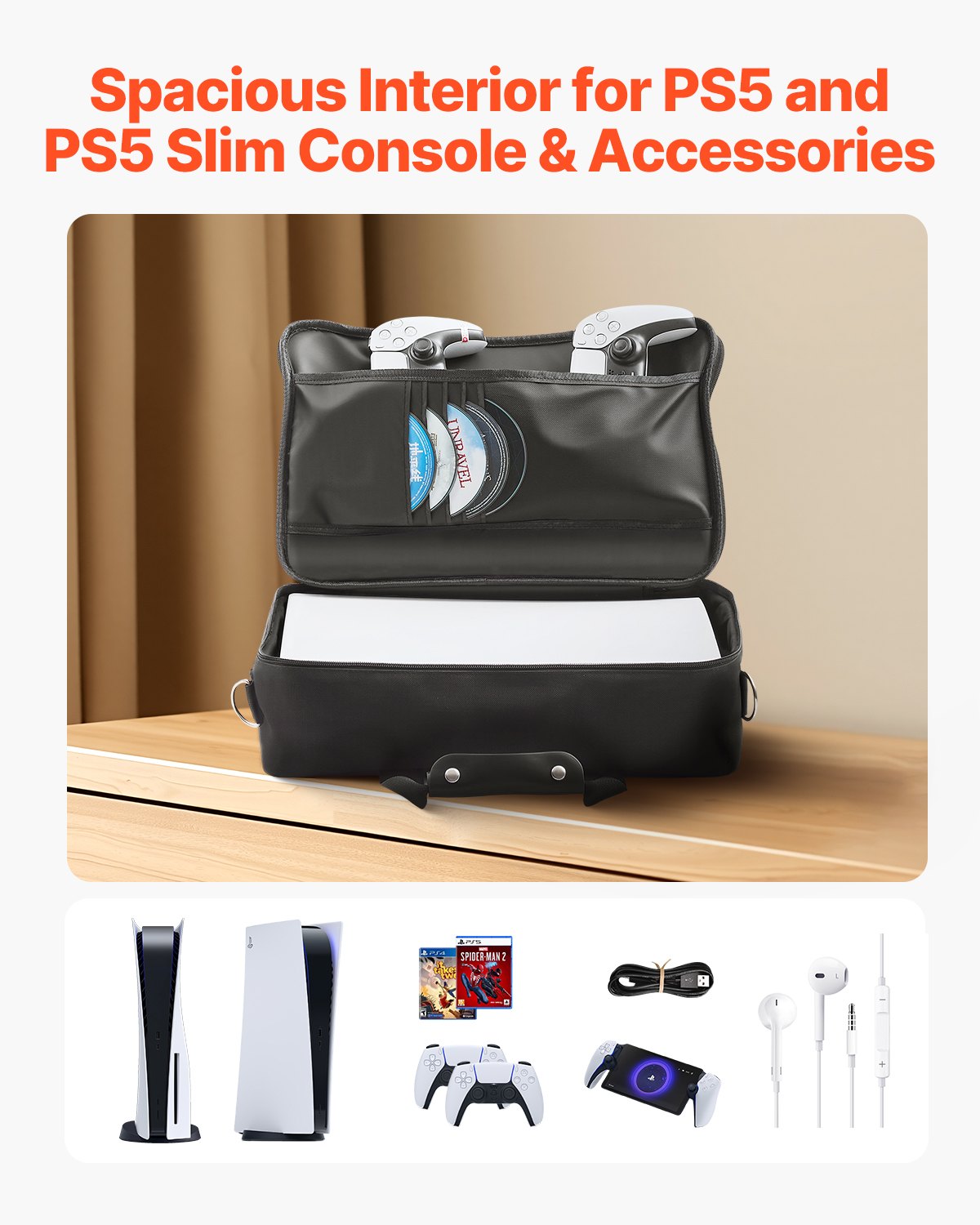PS5 Carrying Case Travel Bag for Playstation 5 PS5 Slim Waterproof Nylon V952-PS5YSBQBYBTY36GTO001V0