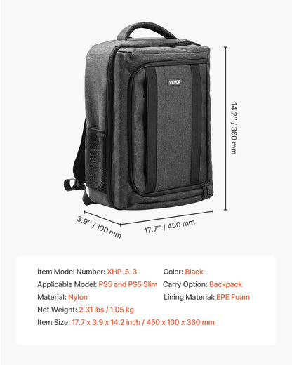 PS5 Backpack Dual Shoulder Travel Bag for Playstation 5 PS5 Slim Nylon V952-PS5YSBQBYBTYH6RTB001V0