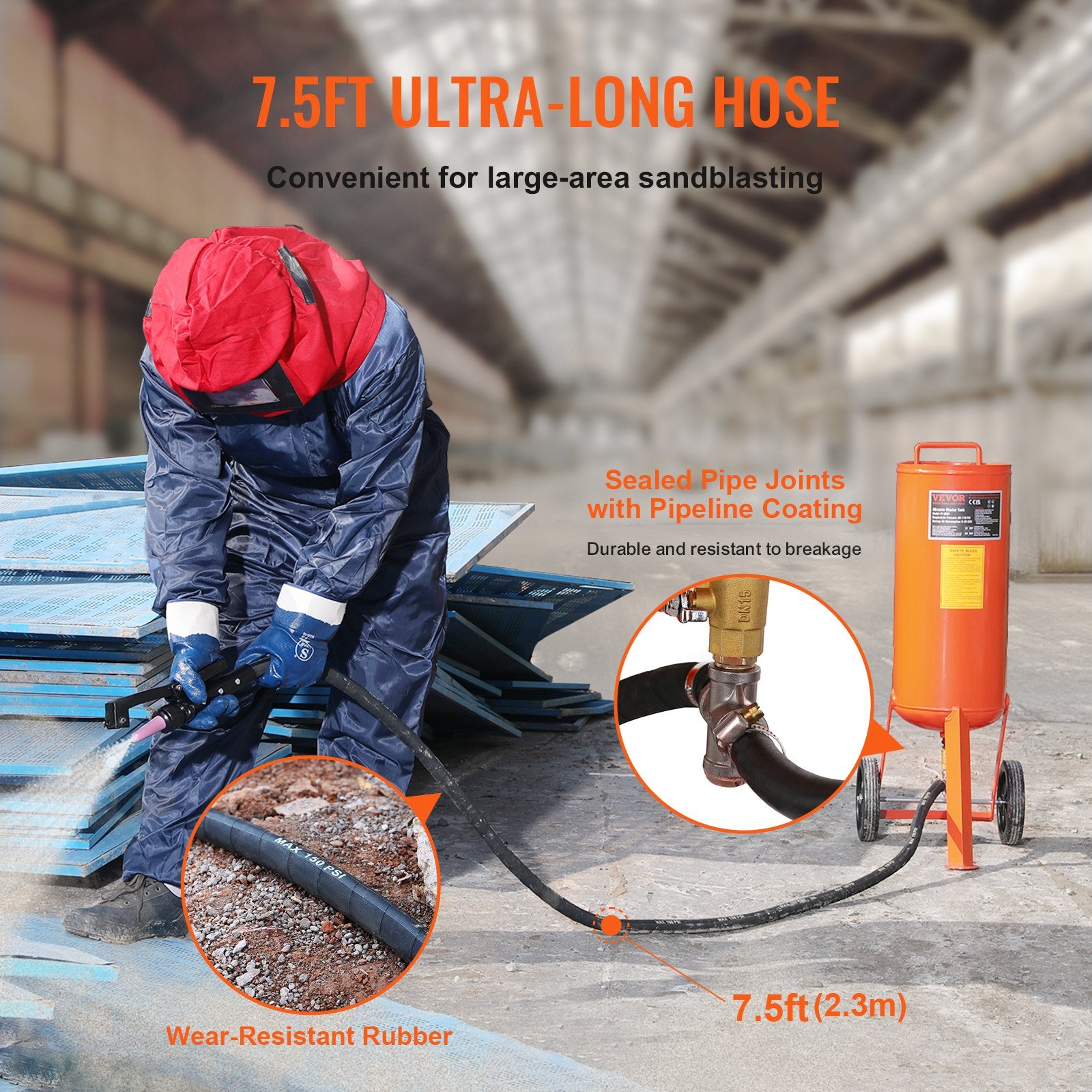 10 Gallon Heavy-Duty Sand Blaster, 60-110 PSI High Pressure Sandblaster, Portable Abrasive Blasting Tank, Air V952-PSG10JL6125PCA4TFV0