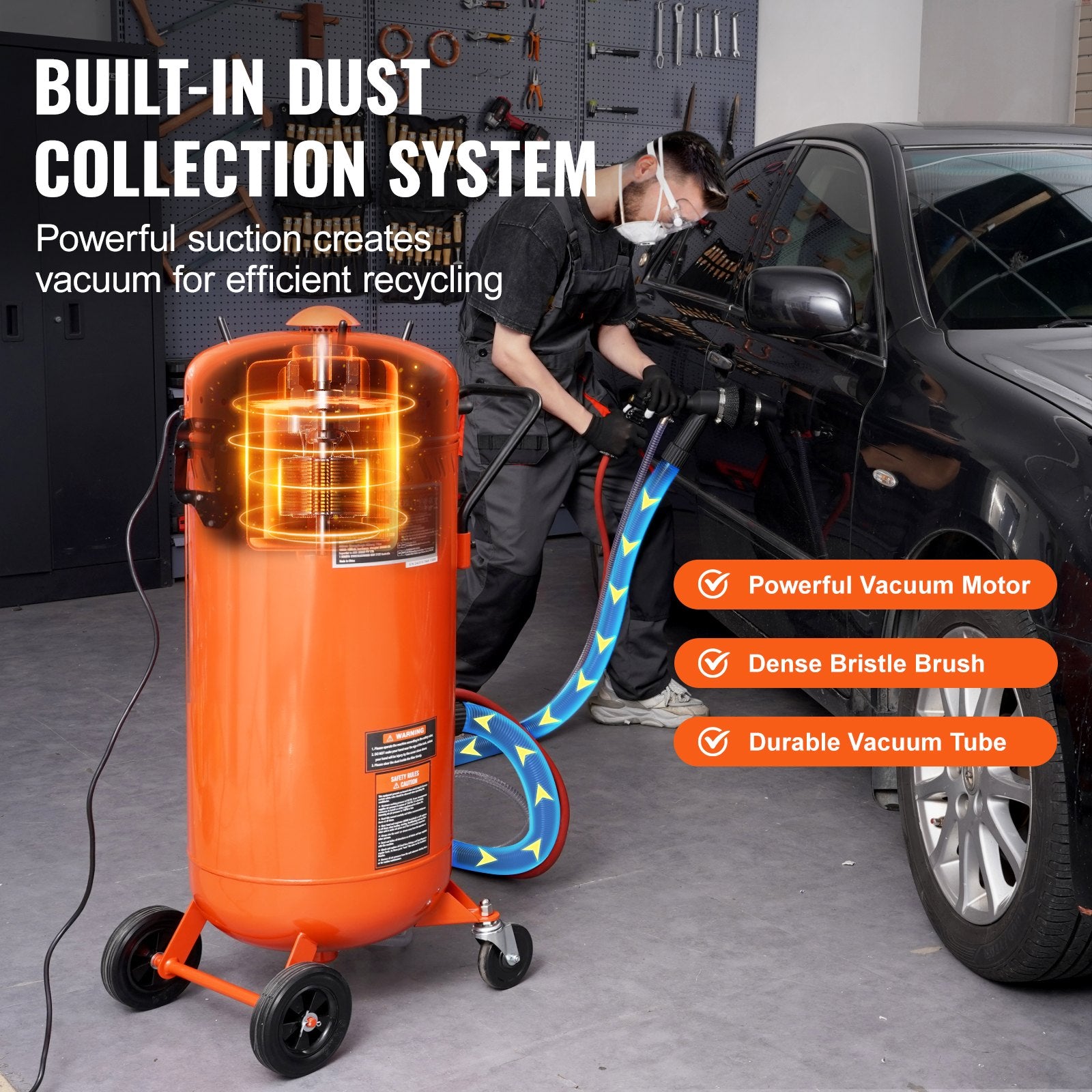 28 Gallon Vacuum Sand Blaster, Dustless Sandblaster with Built-in 1200W Vacuum System for Dust Control and V952-PSGP286125PSIP3JOV3