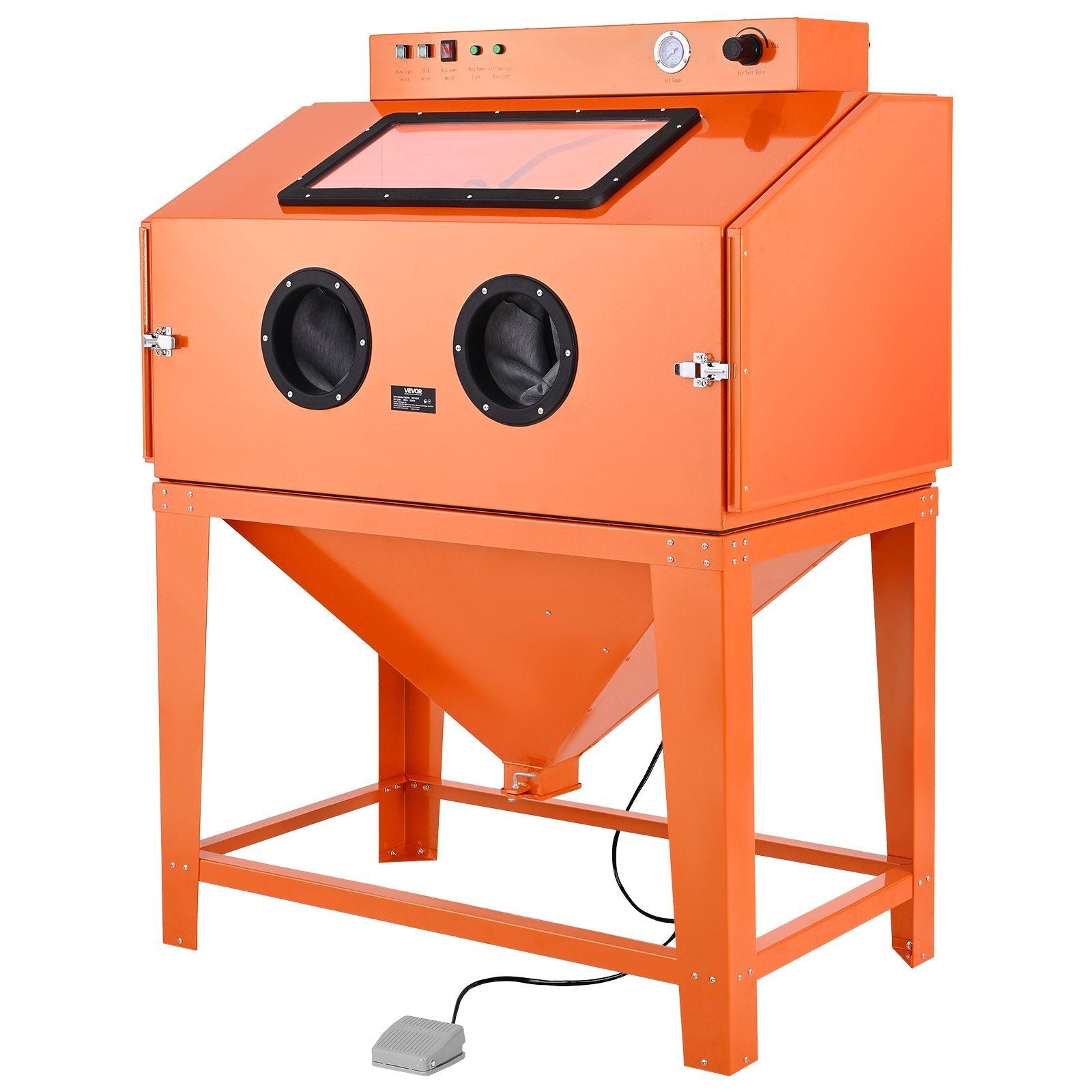 435L Sandblasting Cabinet, Heavy Duty Steel Sand Blaster with Dual Blasting Guns Kit, 117L Media Hopper & V952-PSJ115GALY00XDGO7001V3