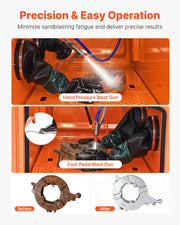 435L Sandblasting Cabinet, Heavy Duty Steel Sand Blaster with Dual Blasting Guns Kit, 117L Media Hopper & V952-PSJ115GALY00XDGO7001V3