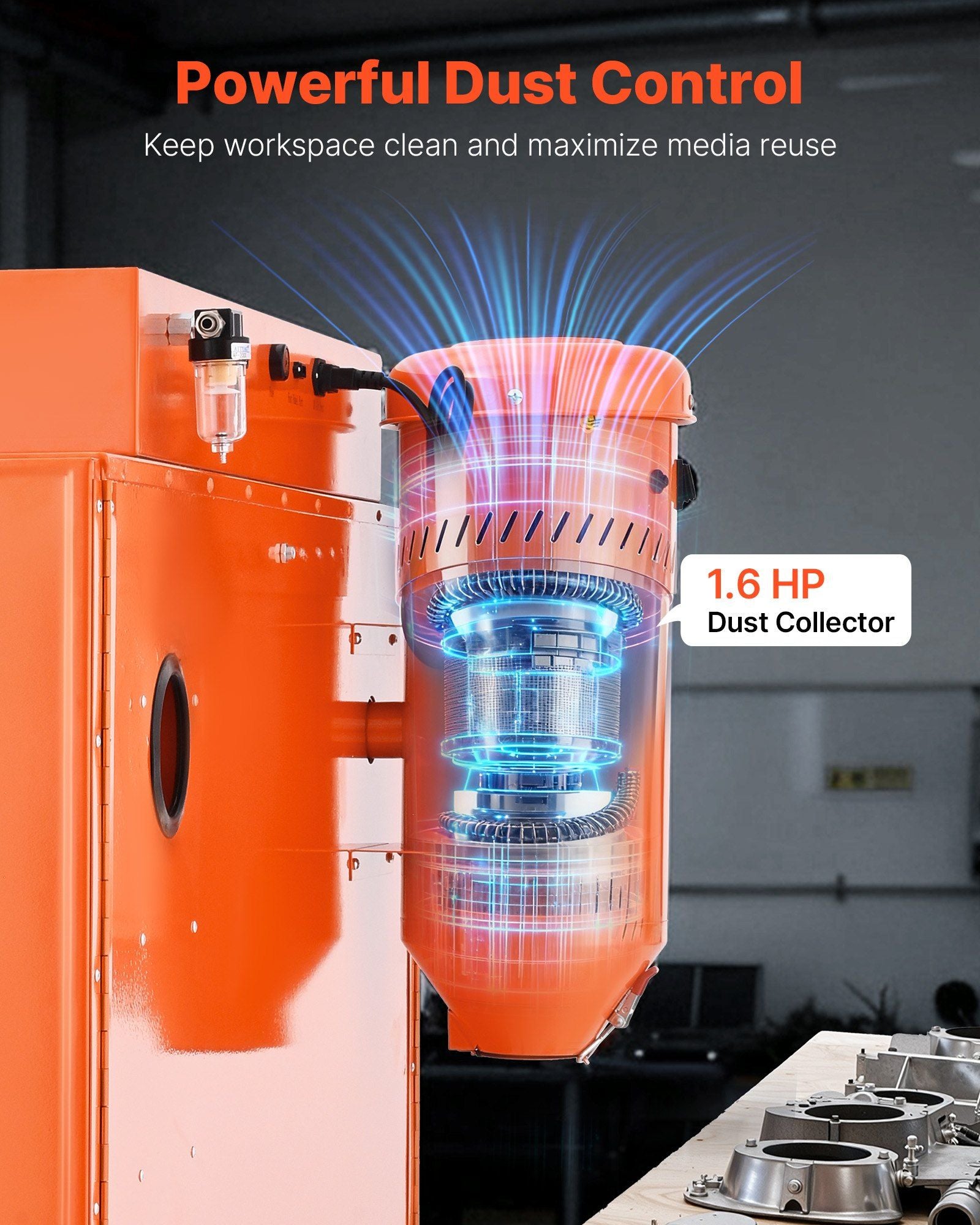 435L Sandblasting Cabinet, Heavy Duty Steel Sand Blaster with Dual Blasting Guns Kit, 117L Media Hopper & V952-PSJ115GALY00XDGO7001V3