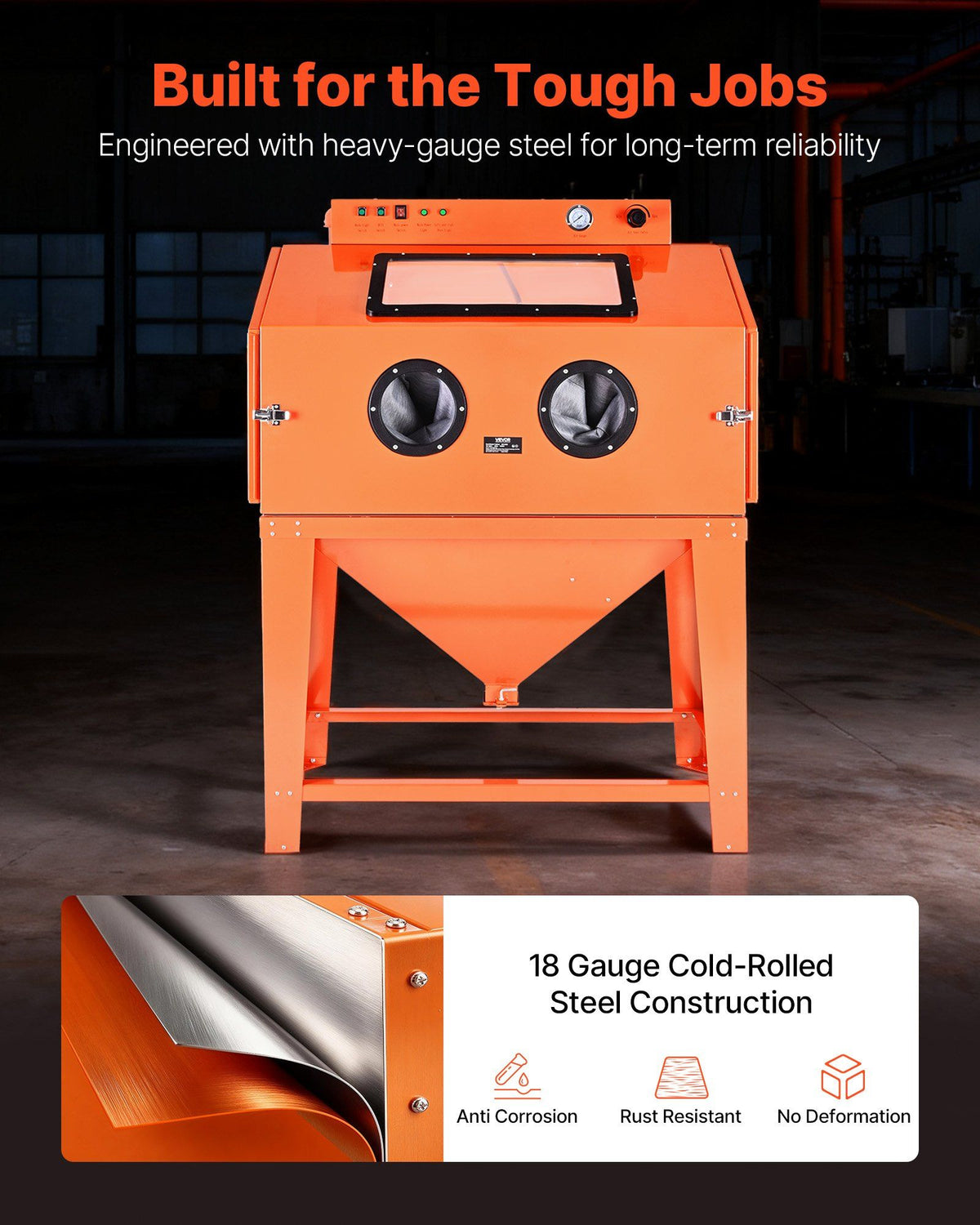 435L Sandblasting Cabinet, Heavy Duty Steel Sand Blaster with Dual Blasting Guns Kit, 117L Media Hopper & V952-PSJ115GALY00XDGO7001V3