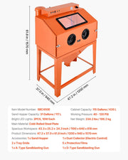 435L Sandblasting Cabinet, Heavy Duty Steel Sand Blaster with Dual Blasting Guns Kit, 117L Media Hopper & V952-PSJ115GALY00XDGO7001V3