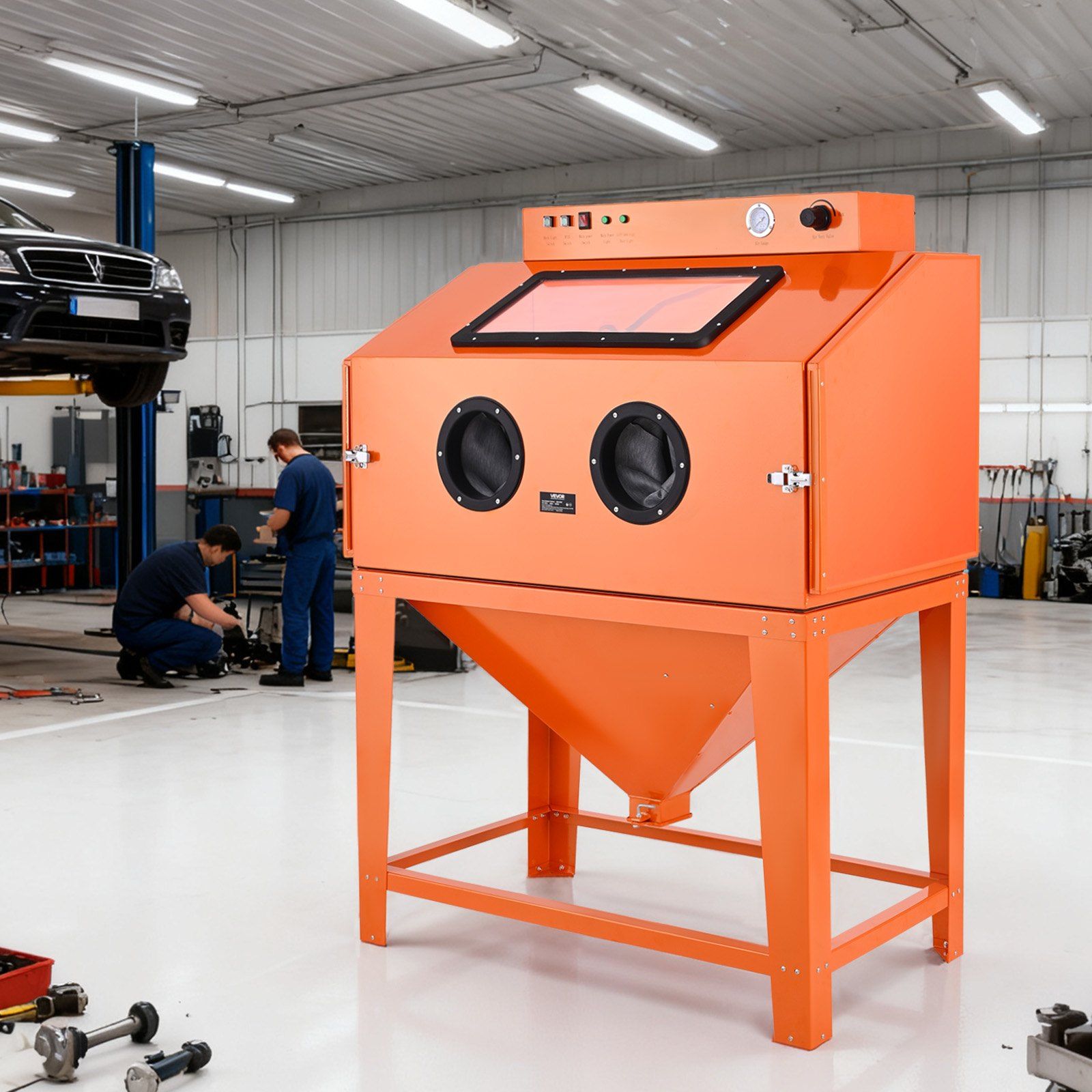 435L Sandblasting Cabinet, Heavy Duty Steel Sand Blaster with Dual Blasting Guns Kit, 117L Media Hopper & V952-PSJ115GALY00XDGO7001V3
